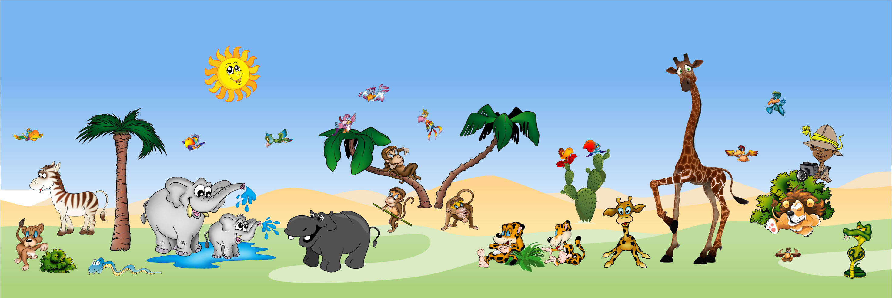 2950x990 Toddler Jungle Clipartětské Samolepky Na Zeď Safari, Dual Screen