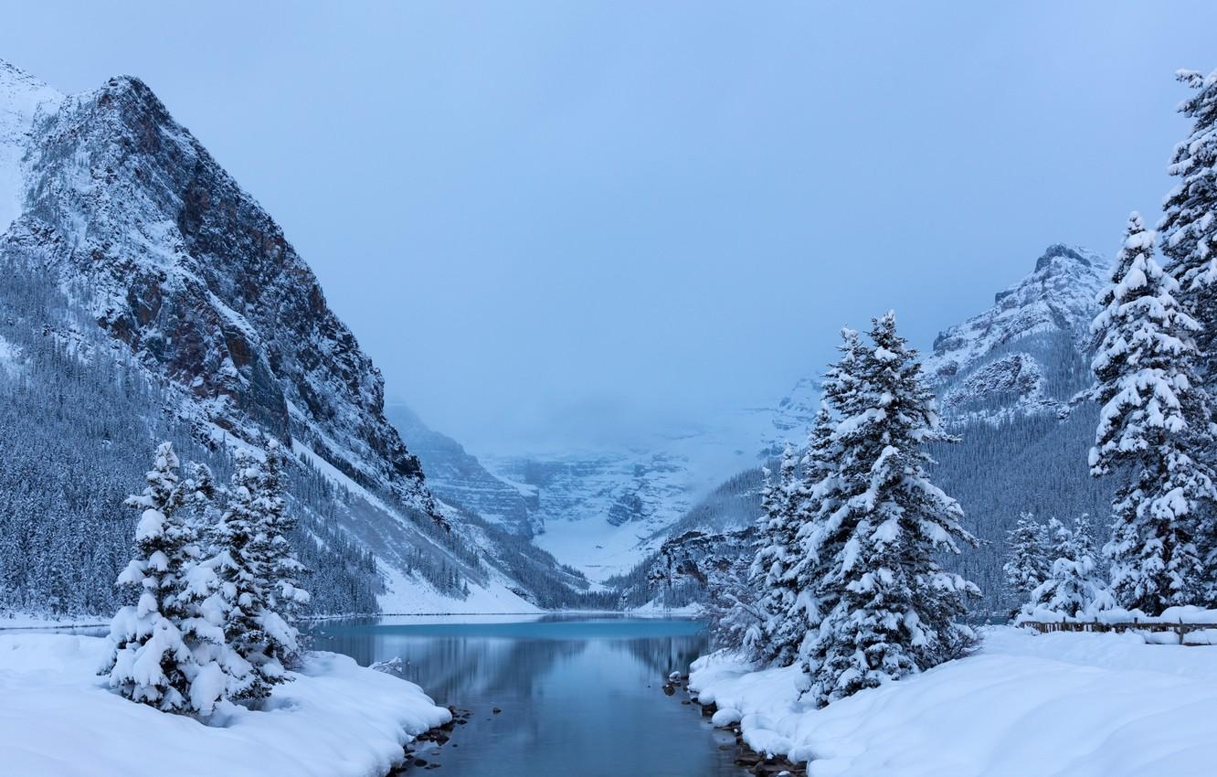 1340x850 Wallpaper winter, snow, trees, mountains, lake, ate, Canada, Albert, Desktop