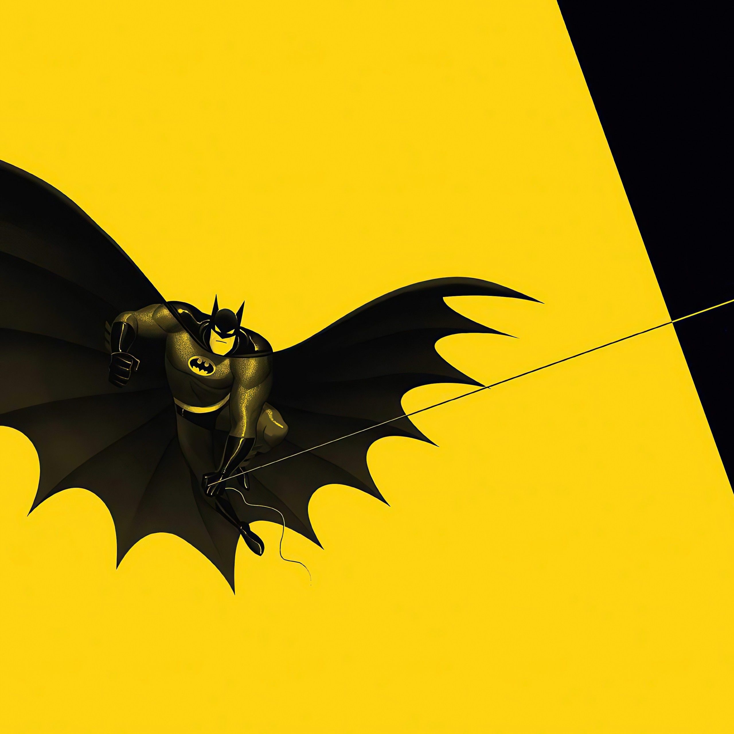 2560x2560 Batman 4K Wallpaper, Minimal art, Yellow background, Black, DC Superheroes, Minimal, Phone