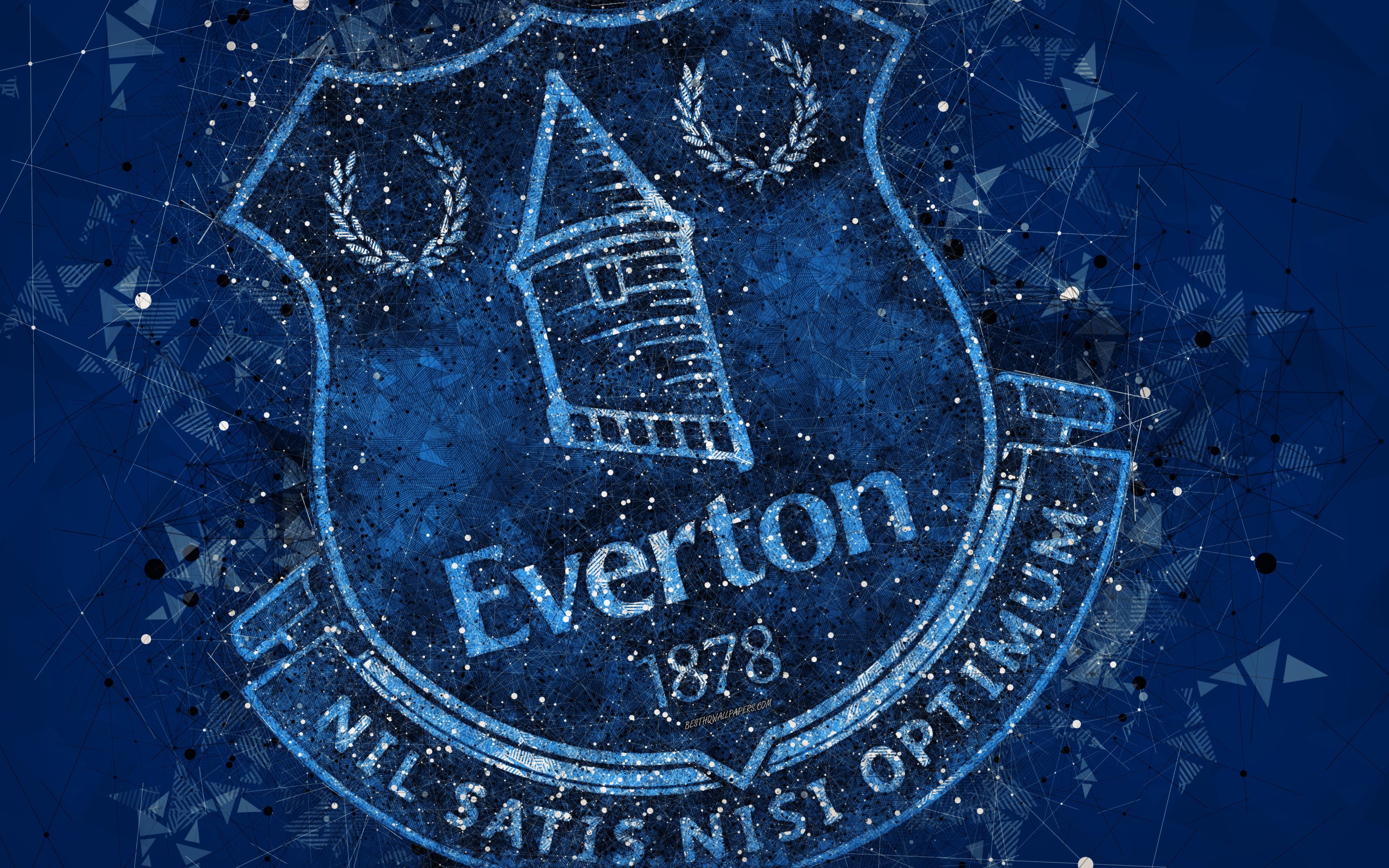 3840x2400 Download wallpaper Everton FC, 4k, creative geometric abstraction, logo, emblem, art, English football club, Premier League, Liverpool, United Kingdom, football for desktop with resolution. High Quality HD picture wallpaper, Desktop