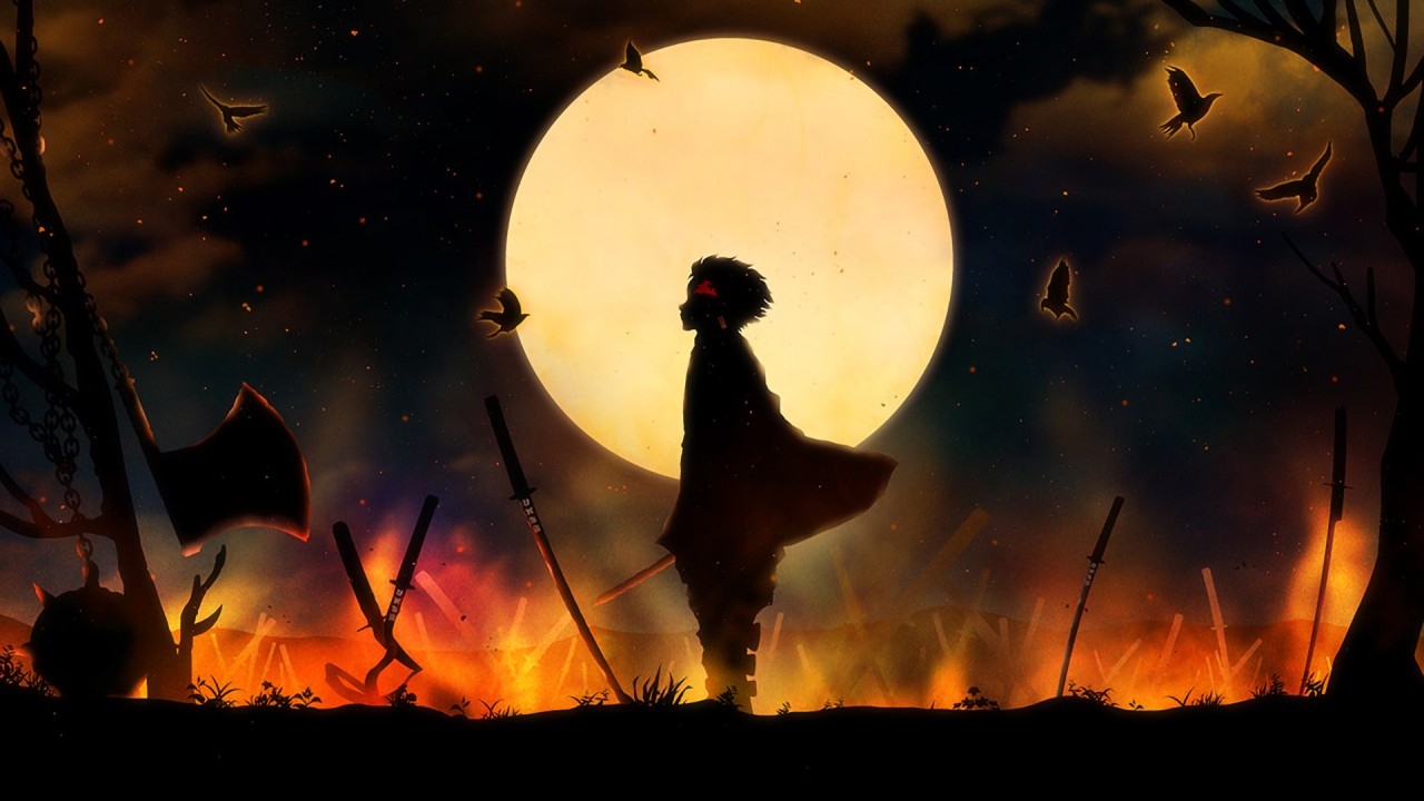 1280x720 Demon Slayer Tanjiro Kamado Around Stabbing Swords With Background Of Full Moon And Dark Night HD Anime Wallpaper, Desktop