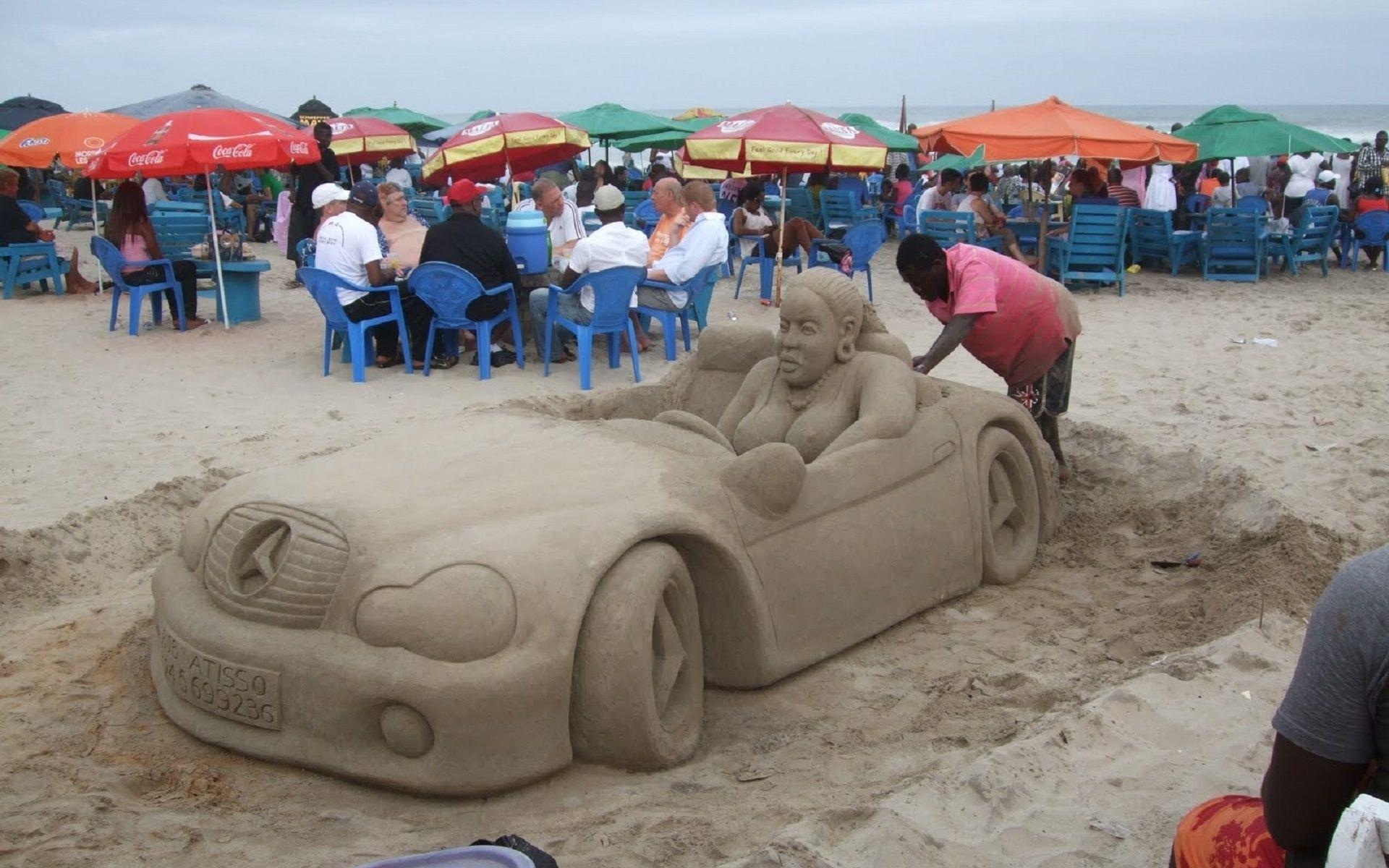 1920x1200 City Life In Accra, Sand Sculpture Mercedes Car, Desktop