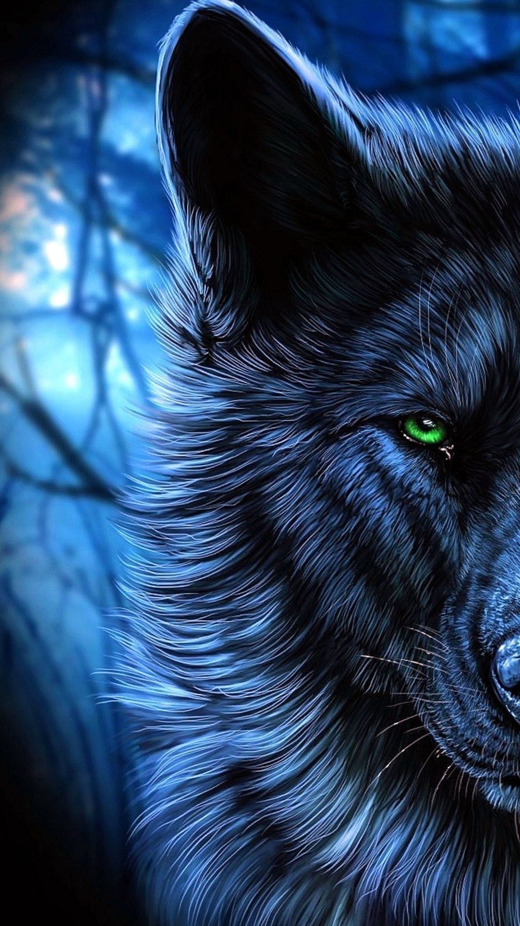 1060x1880 Black Wolves With Blue Eyes Wallpaper, Phone