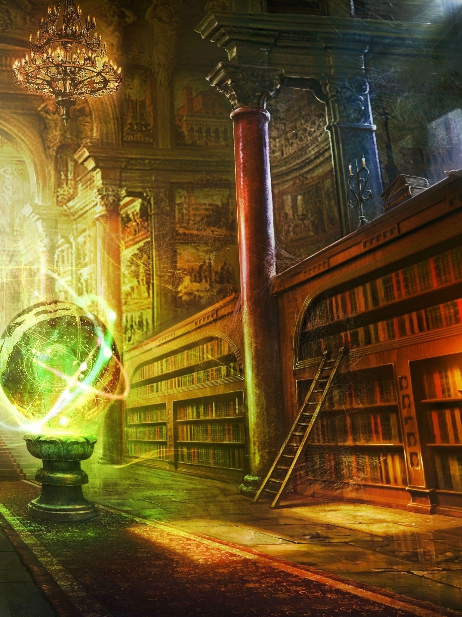 1540x2050 Download  Fantasy Room, Magical, Library, Castle, Sunlight Wallpaper for Apple iPad Mini, Apple IPad 4, Phone