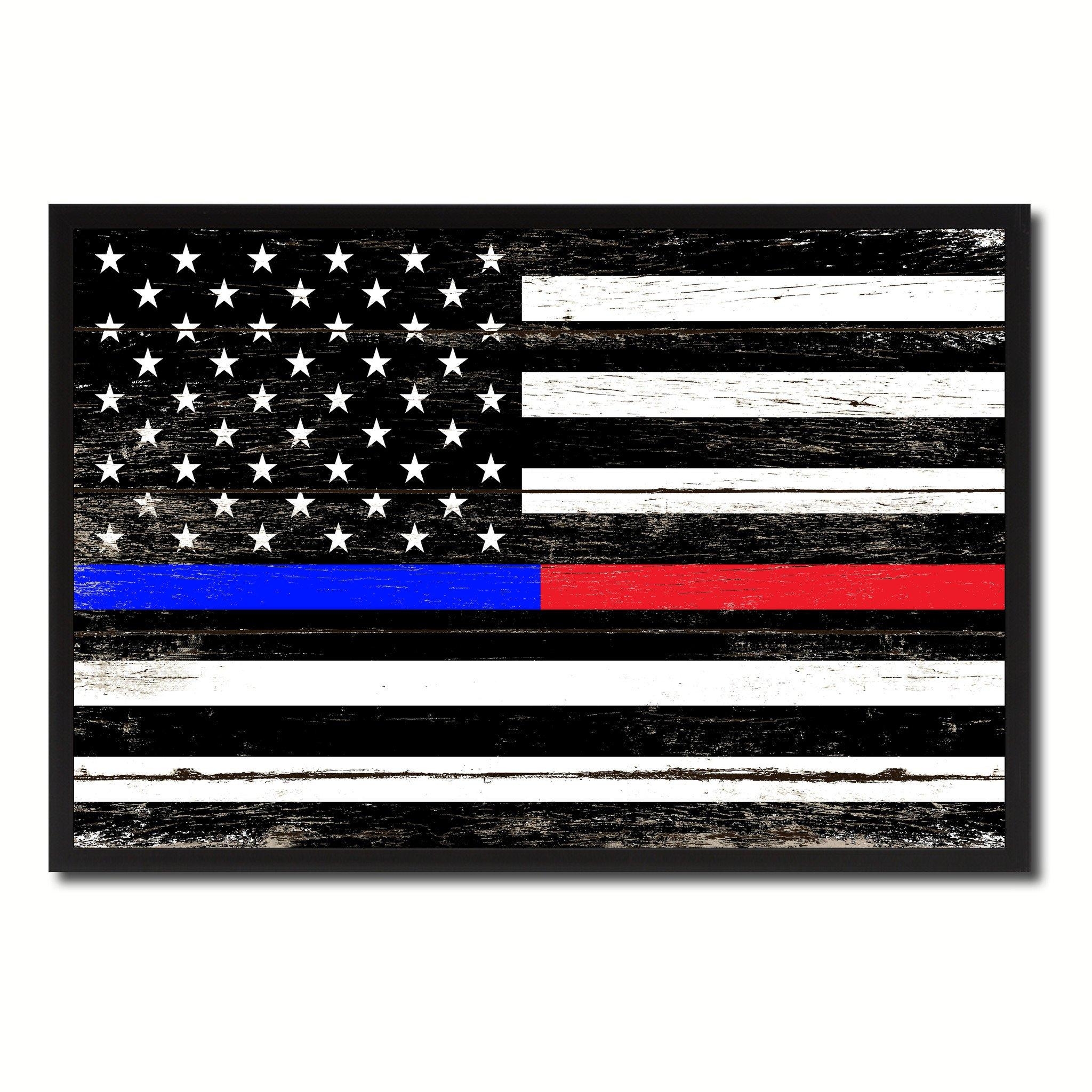 2050x2050 Thin Blue Line Police & Thin Red Line Firefighter Respect & Honor Law Enforcement First Responder American USA Flag Vintage Canvas Print with Picture, Phone