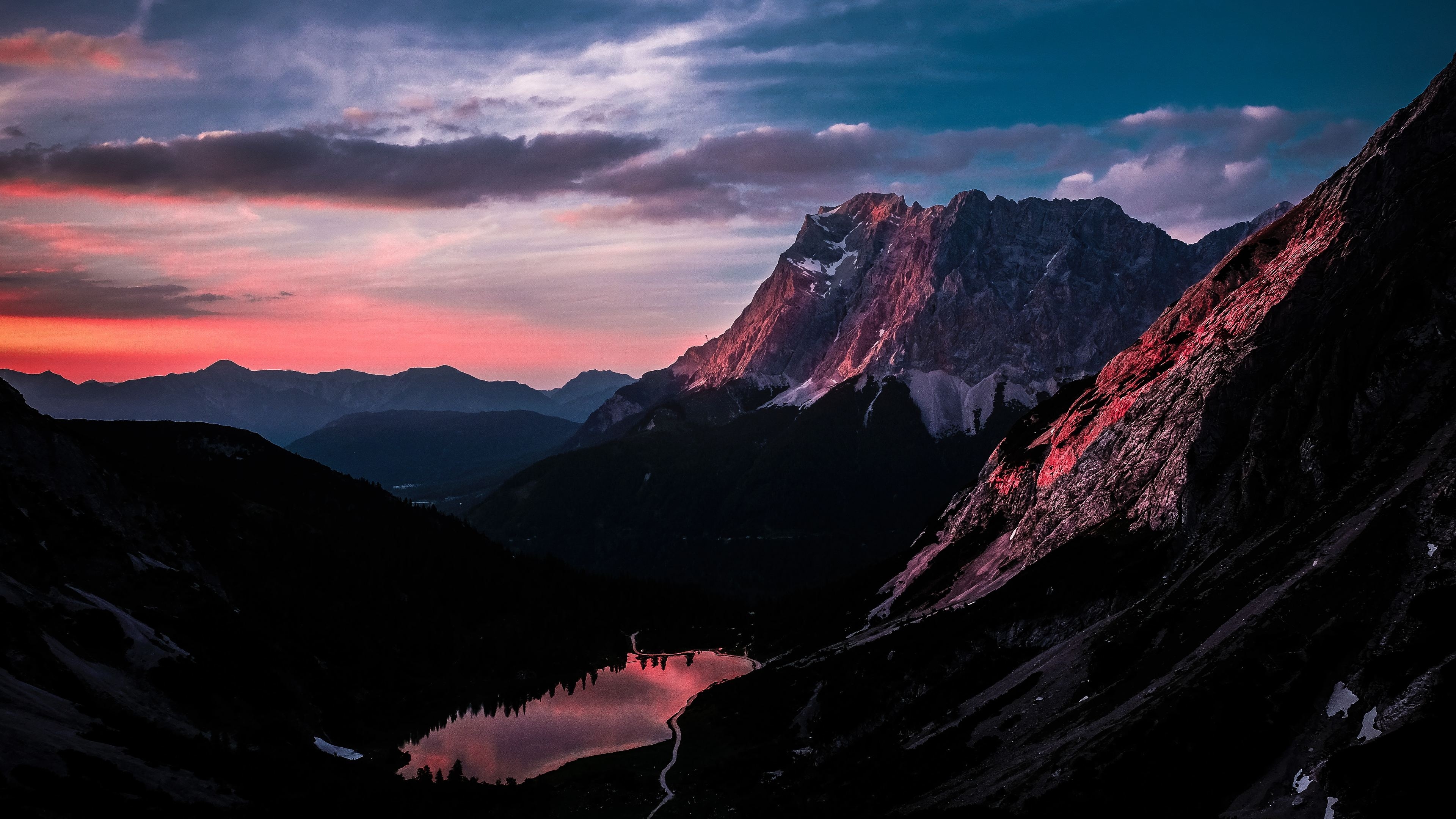 3840x2160 Wallpaper 4k Long Mountain Ranges Landscape Orange Dark Sky 5k 4k, Desktop