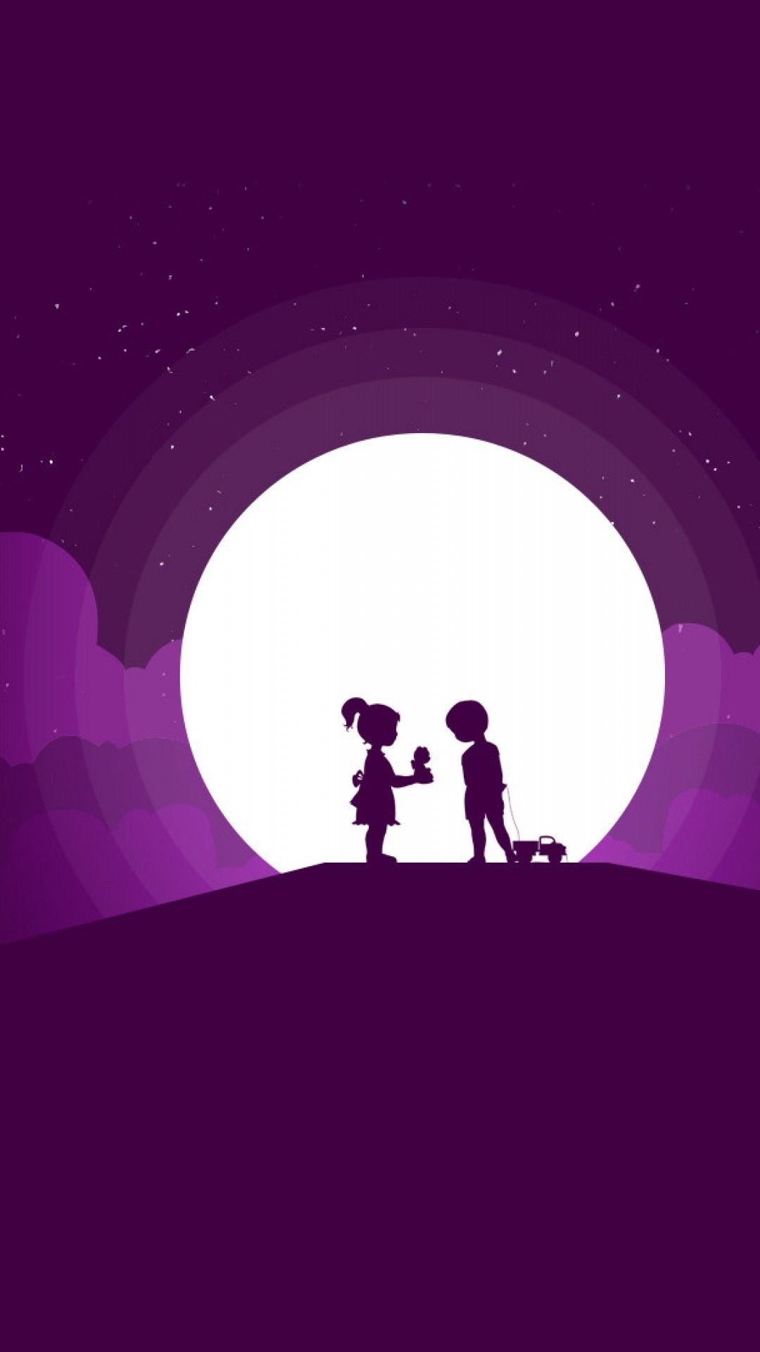 1080x1920 Wallpaper Boy, Girl, Moon, Silhouette, Playing kids, HD, Love / Editor's Picks,. Wallpaper for iPhone, Android, Mobile and Desktop, Phone