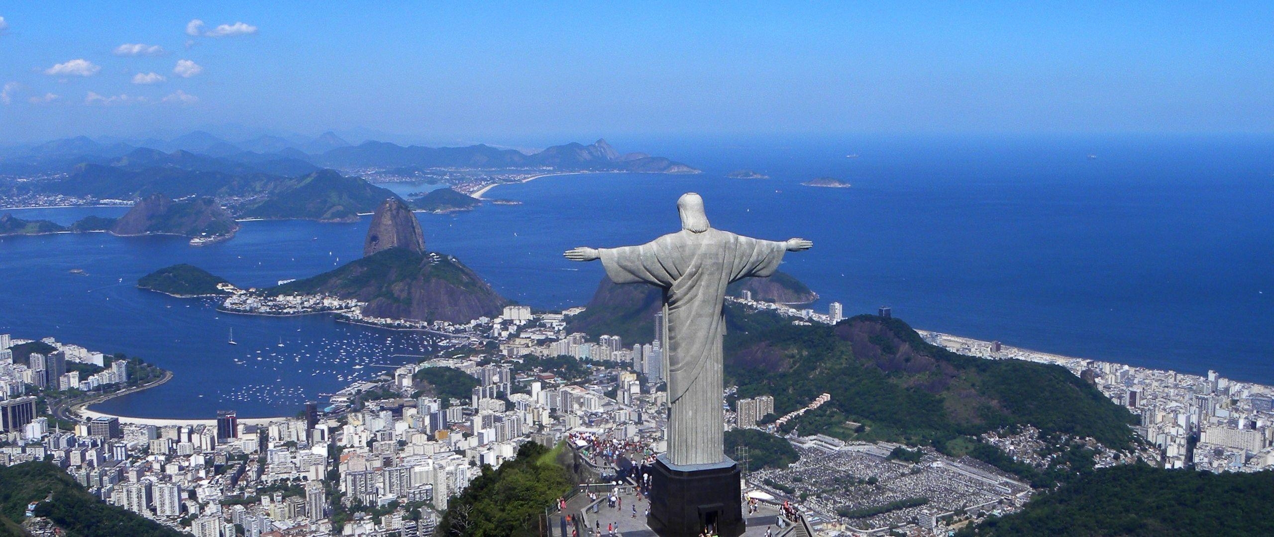 2560x1080 HD Background Rio De Janeiro Brazil Christ The Redeemer Top View, Dual Screen