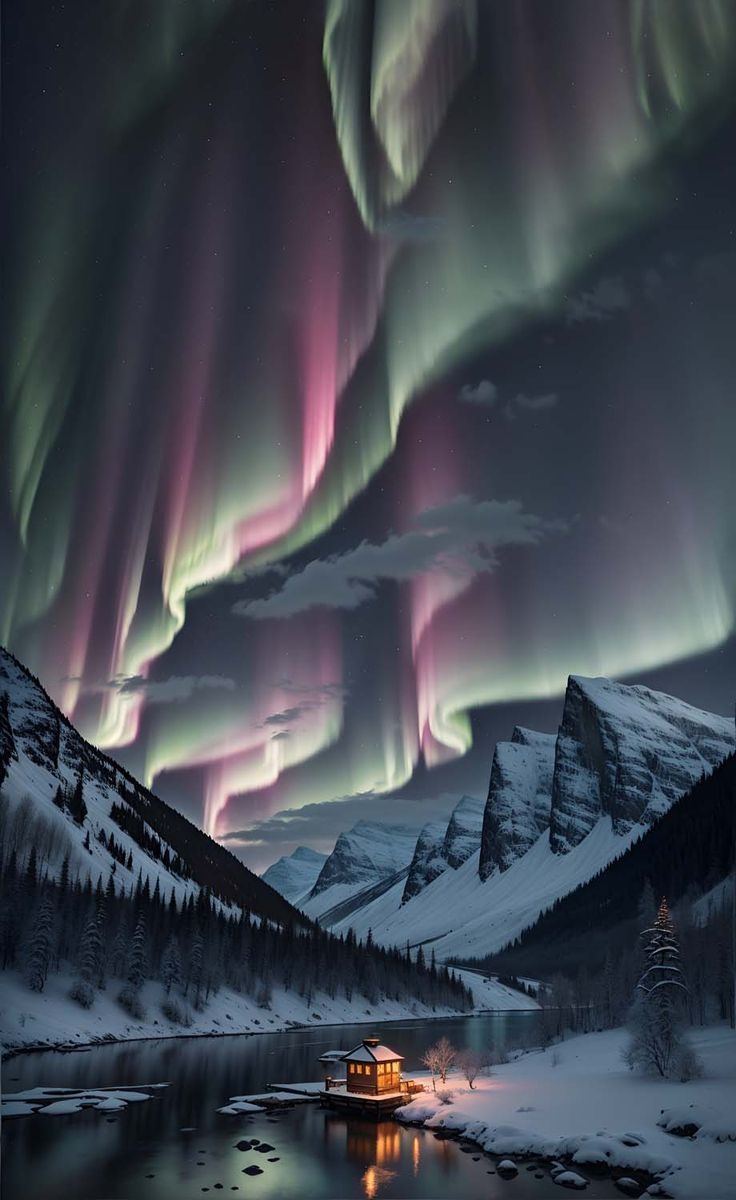 740x1200 Aurora Mountains iPhone Wallpaper 4K, Phone