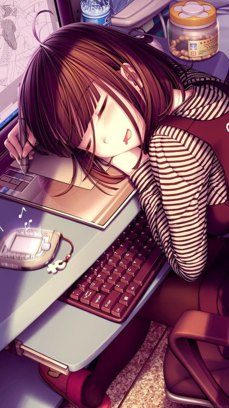 750x1340 Kawaii Sleepy Anime Girl Wallpaper HD, Phone