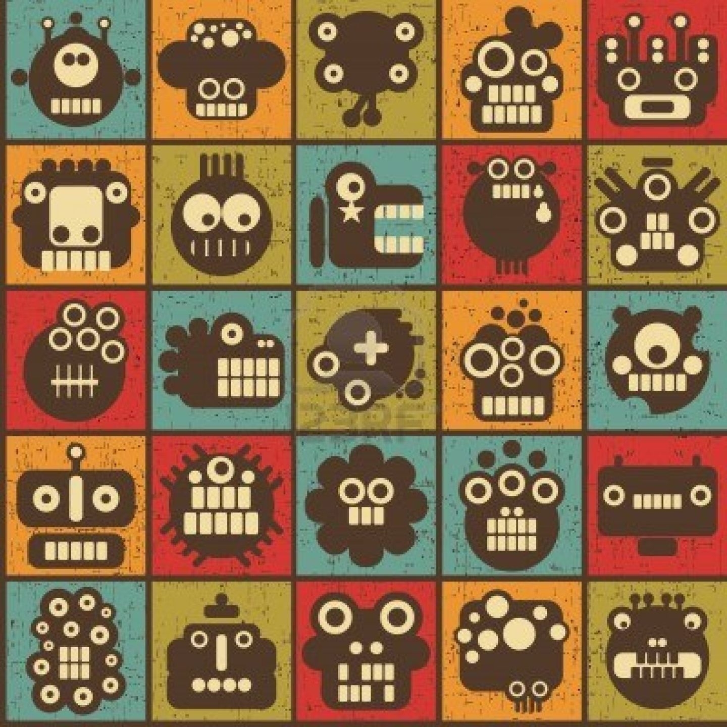 1440x1440 Retro Robots Wallpaper, Phone