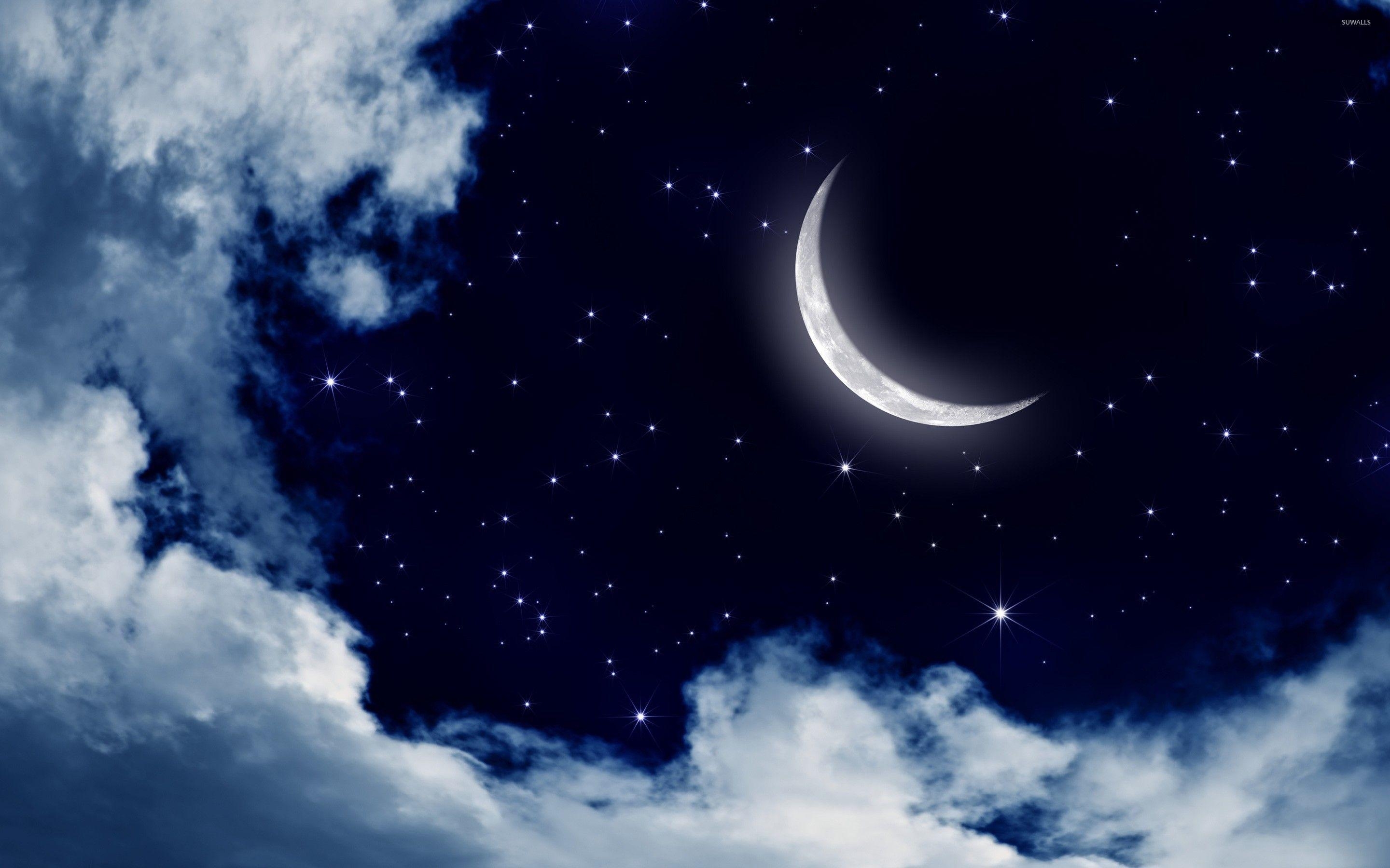 2880x1800 Moon and stars in the sky wallpaper Art wallpaper, Desktop