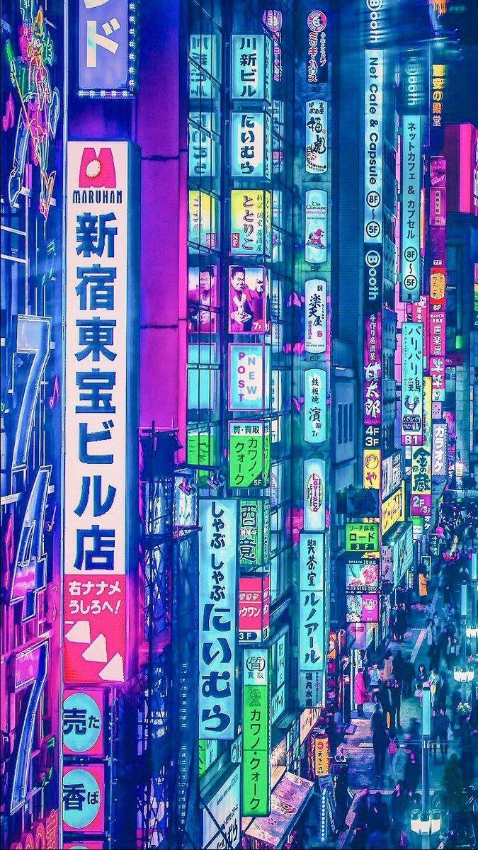 680x1200 Yoshito Hasaka #japan #tokyo #illustration #neon #city, Phone