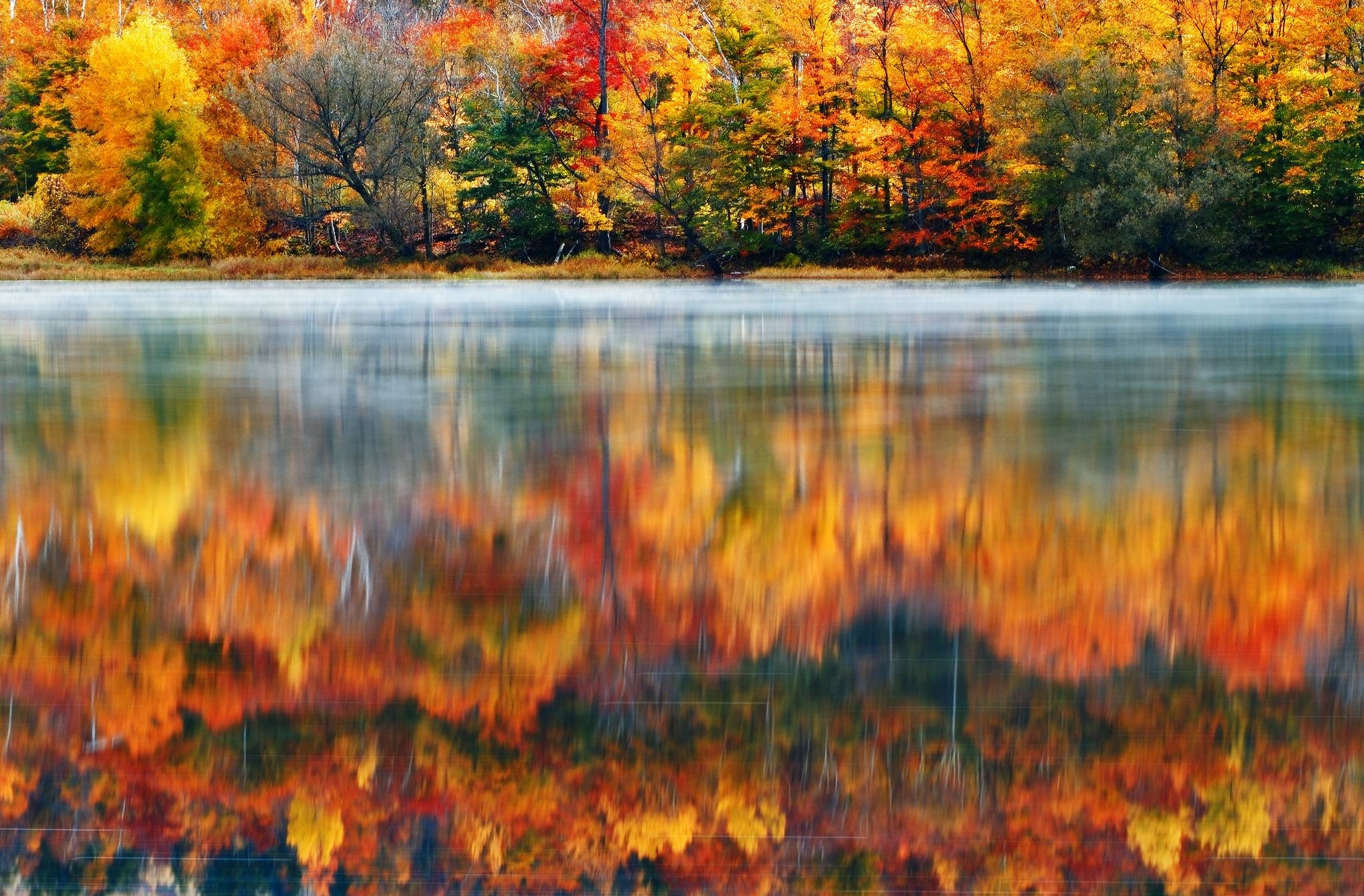 2050x1350 USA New England New Hampshire nature morning lake wood paint Klaus, Desktop