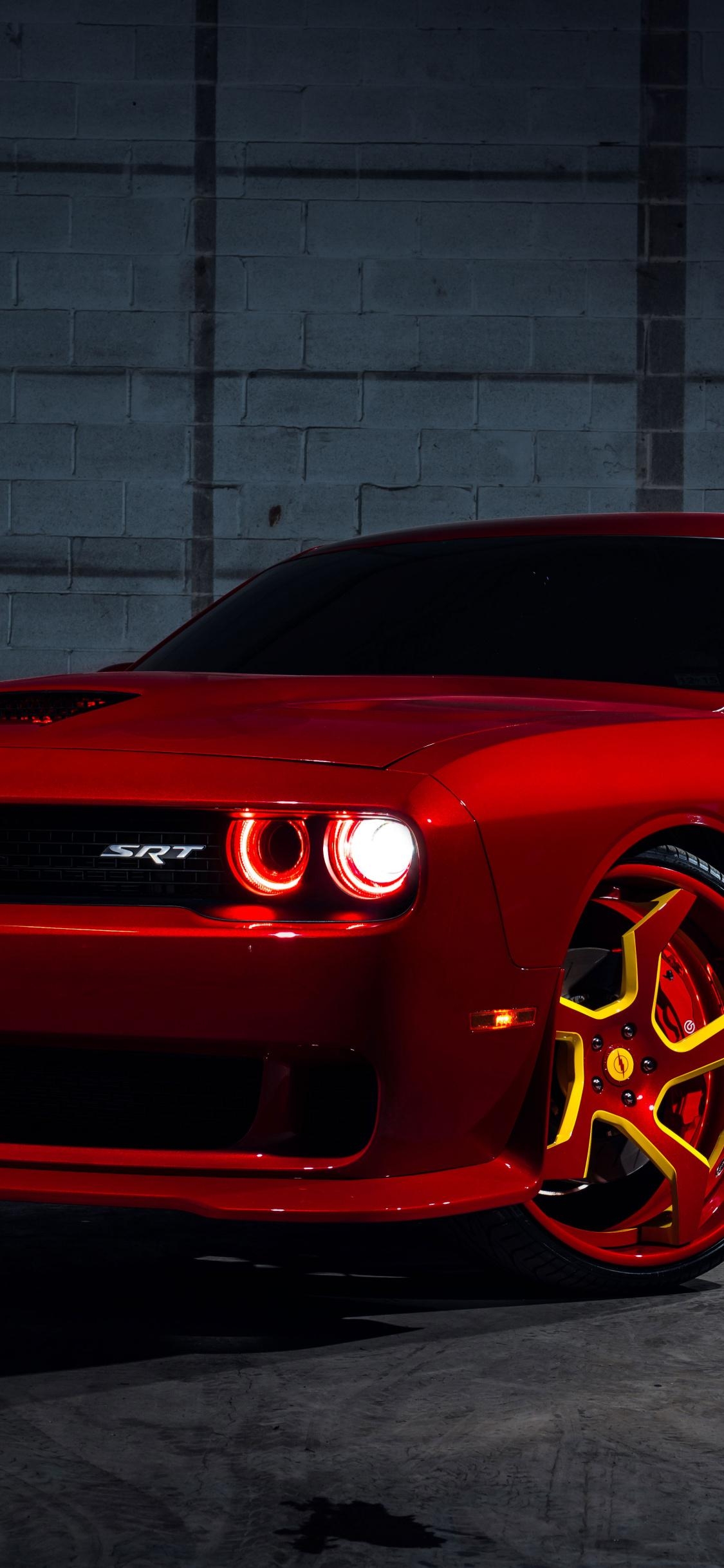 1130x2440 Download  wallpaper red, dodge challenger srt hellcat, flashlight, iphone x  HD image, background, 10332, Phone