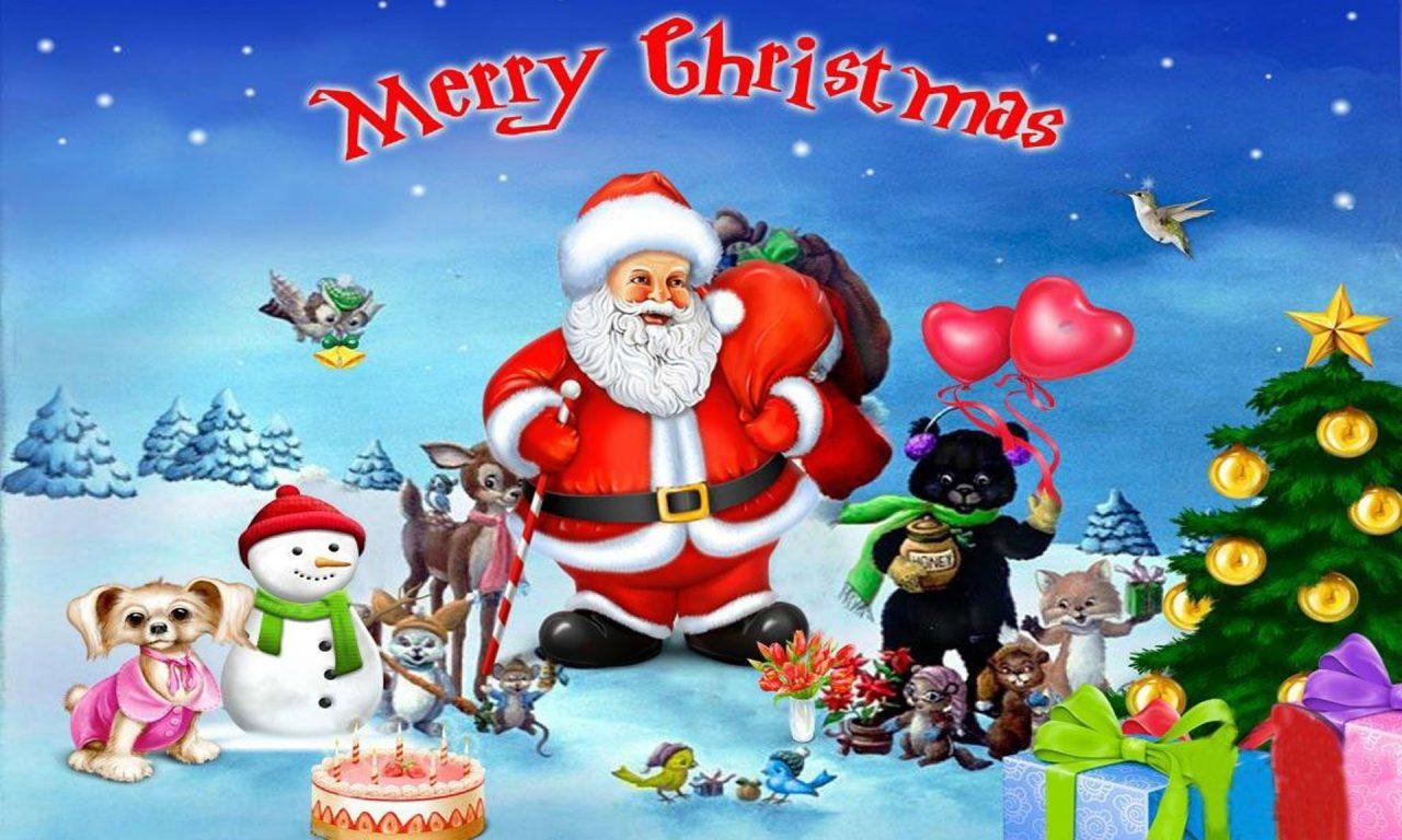 1280x770 Merry Christmas With Santa Clause With His Merry Friends Desktop HD Wallpaper 1920x1200, Wallpaper13.com, Desktop