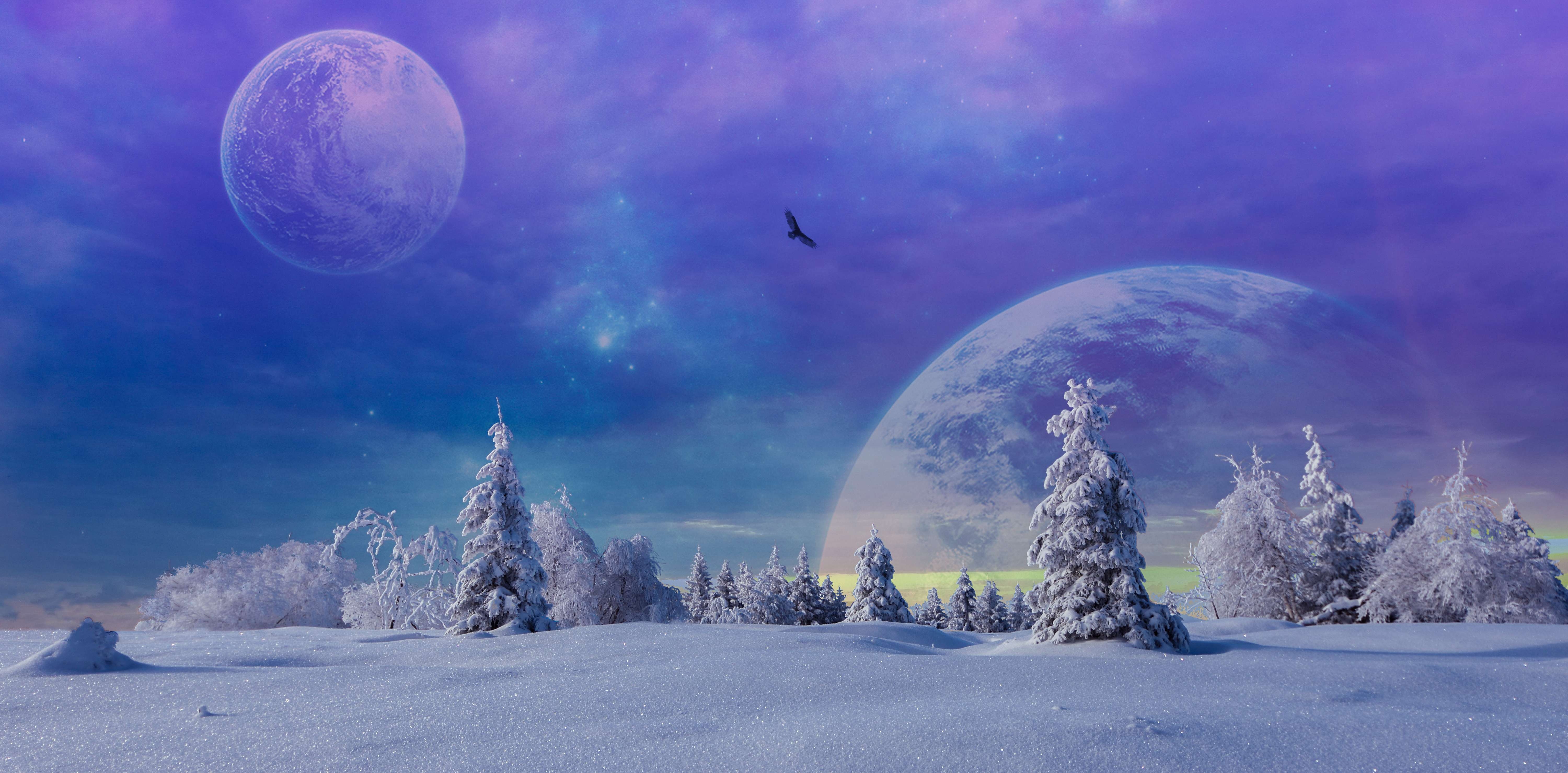 6000x2960 Purple Wallpaper Winter, Dual Screen