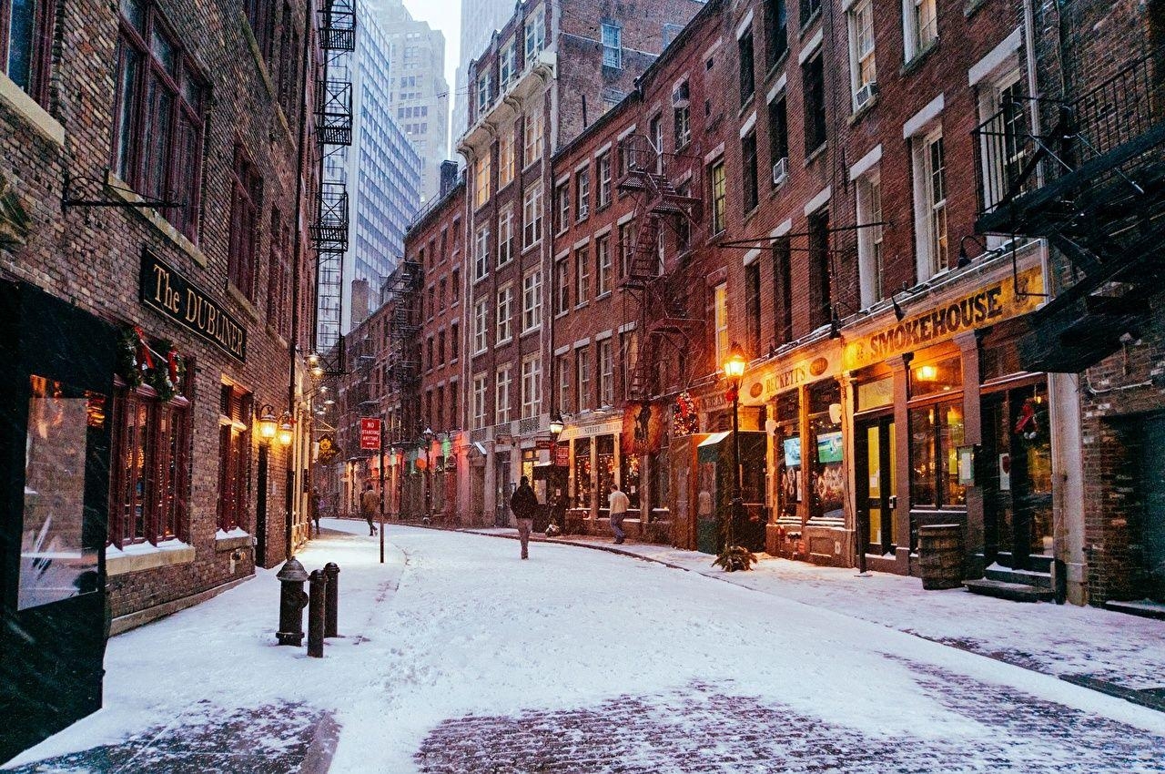 1280x850 Wallpaper New York City USA Manhatt Winter Snow Street Cities, Desktop