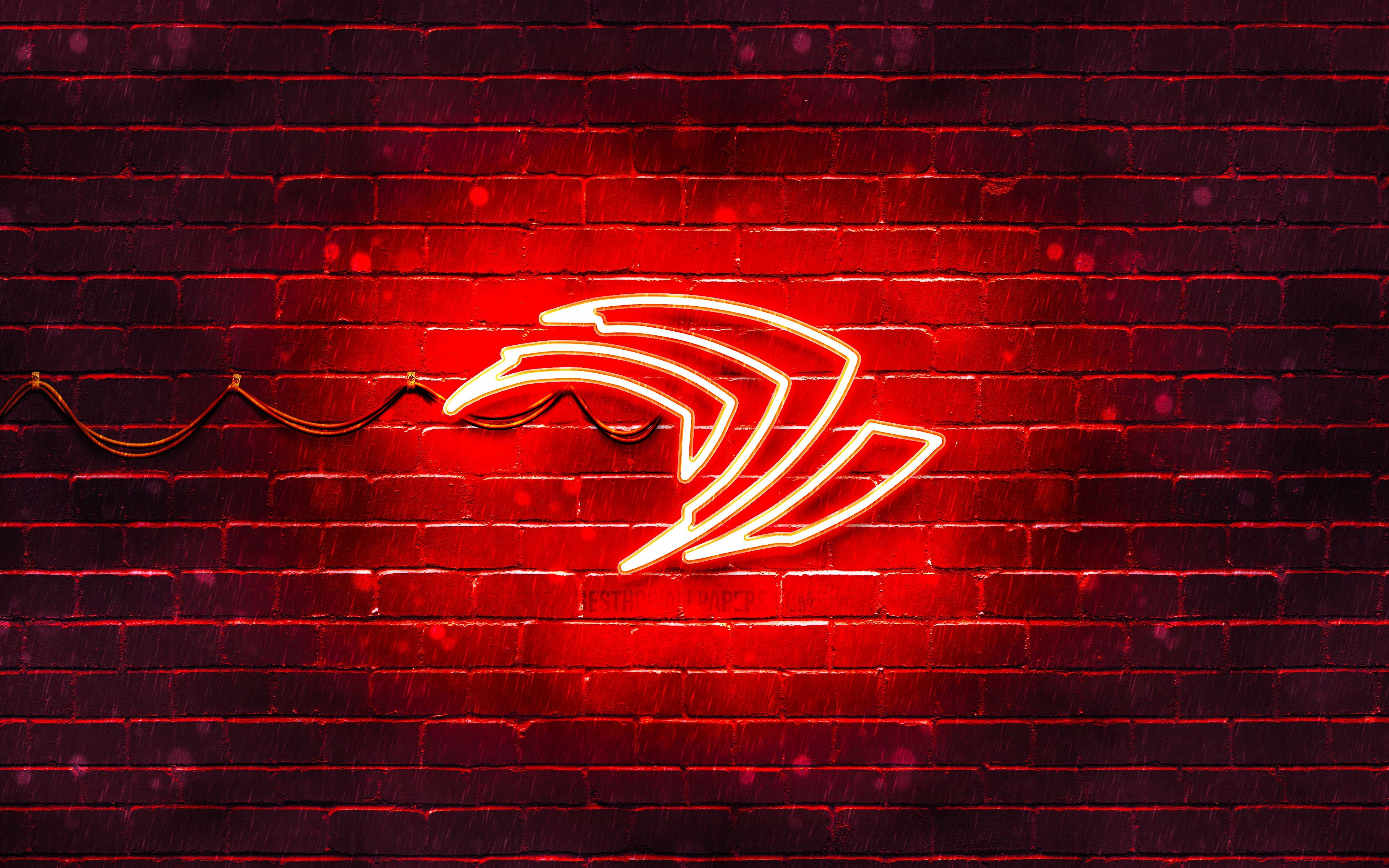 3840x2400 Nvidia Red Logo, 4k, Red Brickwall, Nvidia Logo, Brands, Neon Wallpaper 4k, Desktop