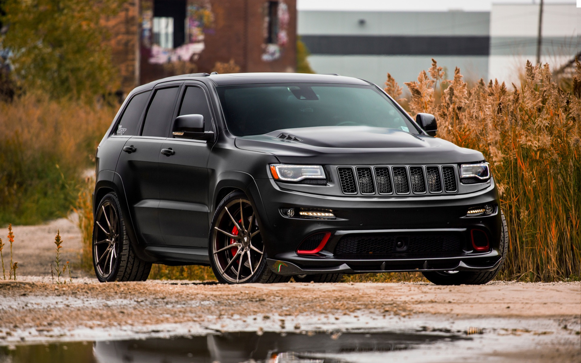 1920x1200 Download wallpaper Jeep Grand Cherokee, SRT8 HEMI, black sport SUV, tuning Grand Cherokee, front view, exterior, bronze wheels, Jeep for desktop with resolution. High Quality HD picture wallpaper, Desktop