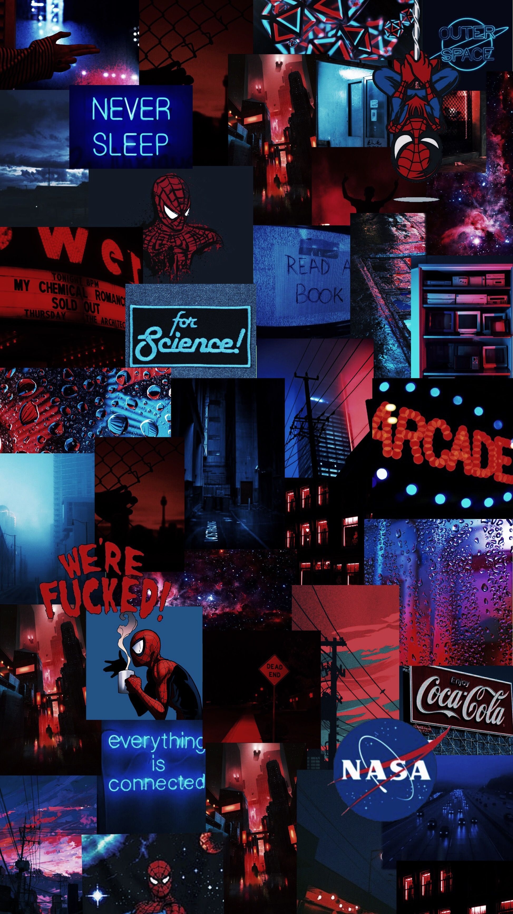 1950x3470 spiderman #blue #red #blueandred #grunge #vaporwave #aesthetic #collage #comic #marvel #mcu. Black aesthetic wallpaper, Aesthetic collage, Red aesthetic grunge, Phone