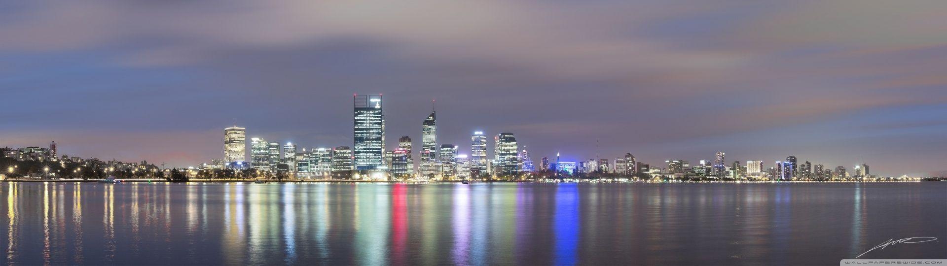 1920x540 Perth by Night Panorama HD desktop wallpaper, Widescreen, High, Dual Screen