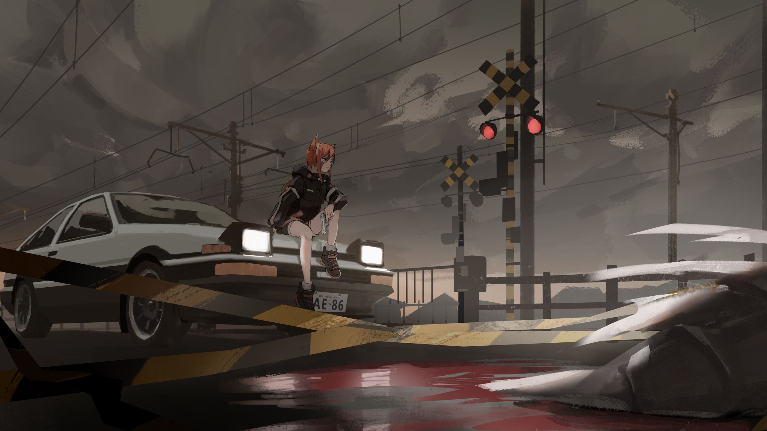 2560x1440 Anime Girl On Train Track With Car 8k 1440P Resolution, Desktop