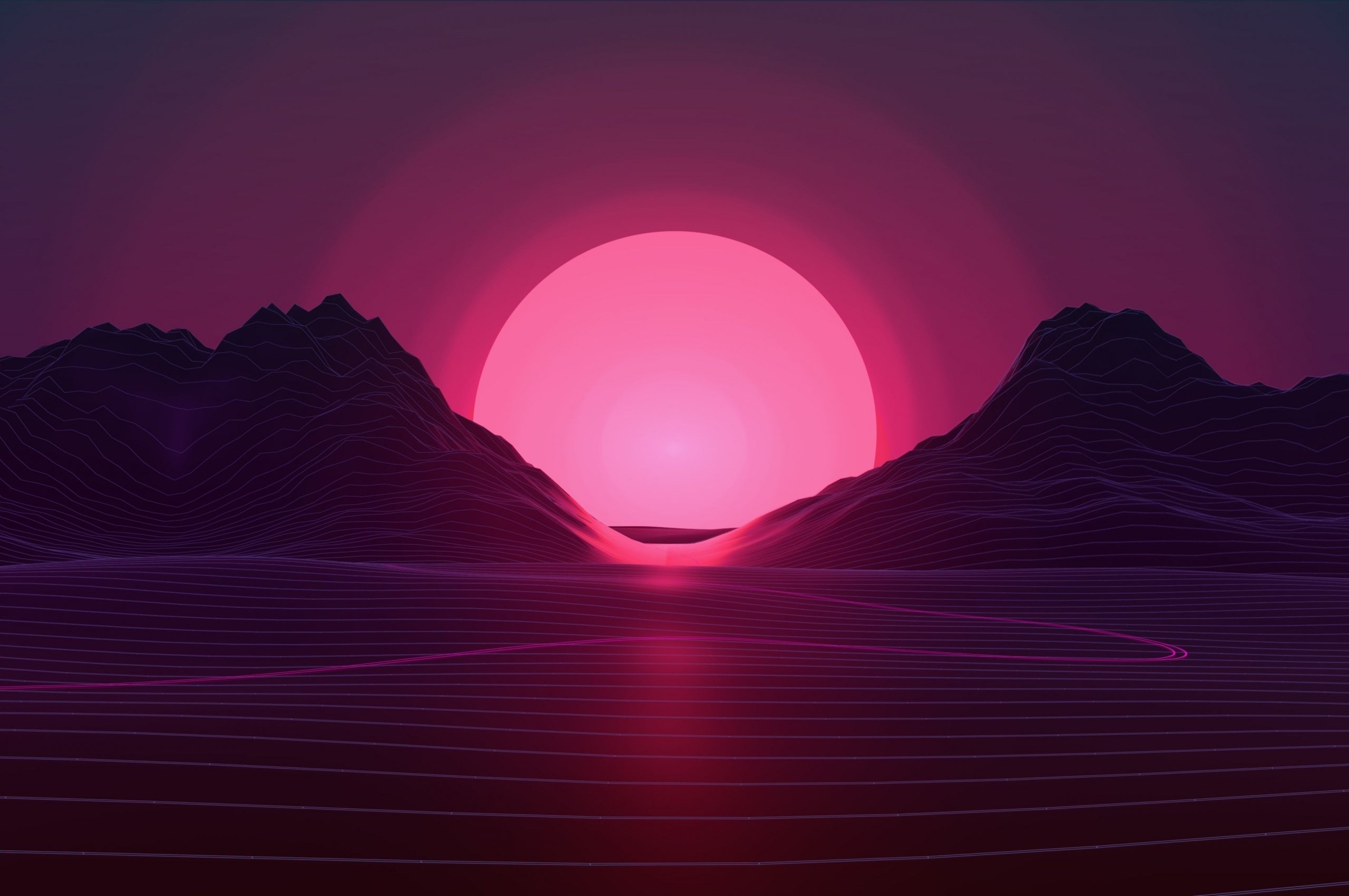 2560x1700 Free download sunset 4k pink sun abstract landscape neon lights, Desktop