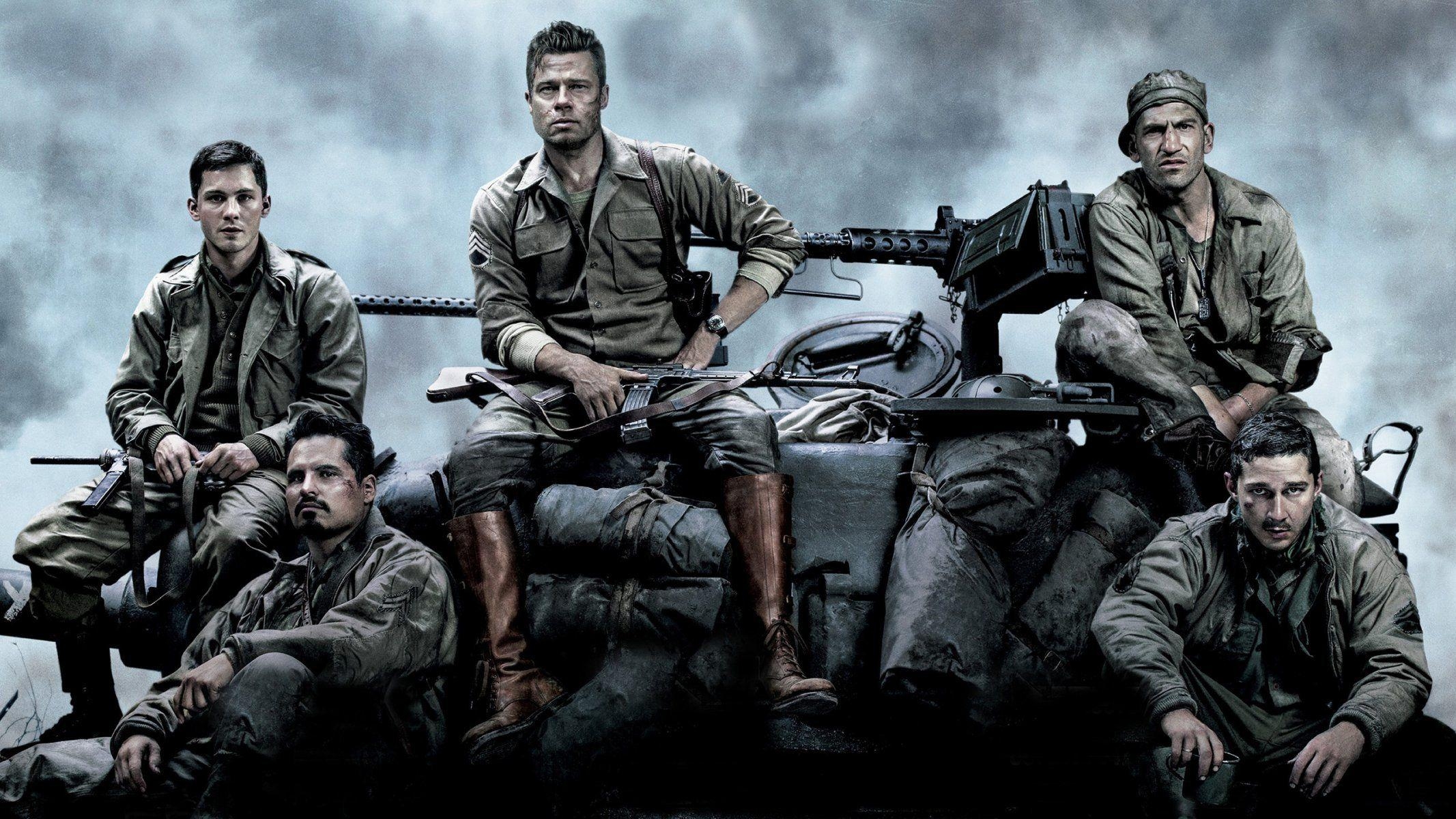 2140x1200 fury rage brad pitt brad pitt tank m4 sherman crew HD wallpaper, Desktop