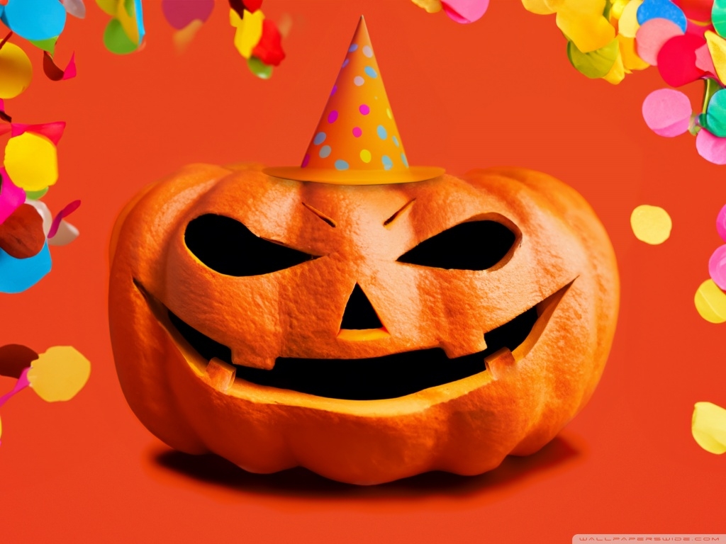 1030x770 Halloween Party Jack O Lantern, Colorful Confetti Ultra HD Desktop Background Wallpaper for 4K UHD TV, Tablet, Desktop