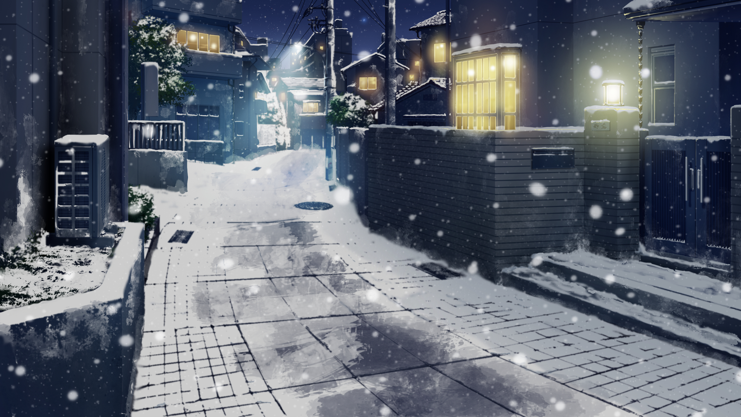 2400x1350 #snow, #city, #night, #Japan, #anime, #Makoto Shinkai, #artwork wallpaper. Mocah.org HD Desktop Wallpaper, Desktop