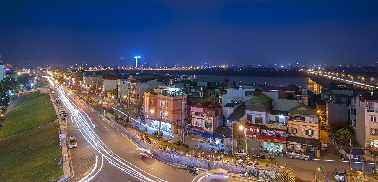 1280x620 Photos Vietnam Hanoi Roads night time Street lights Cities Houses, Dual Screen