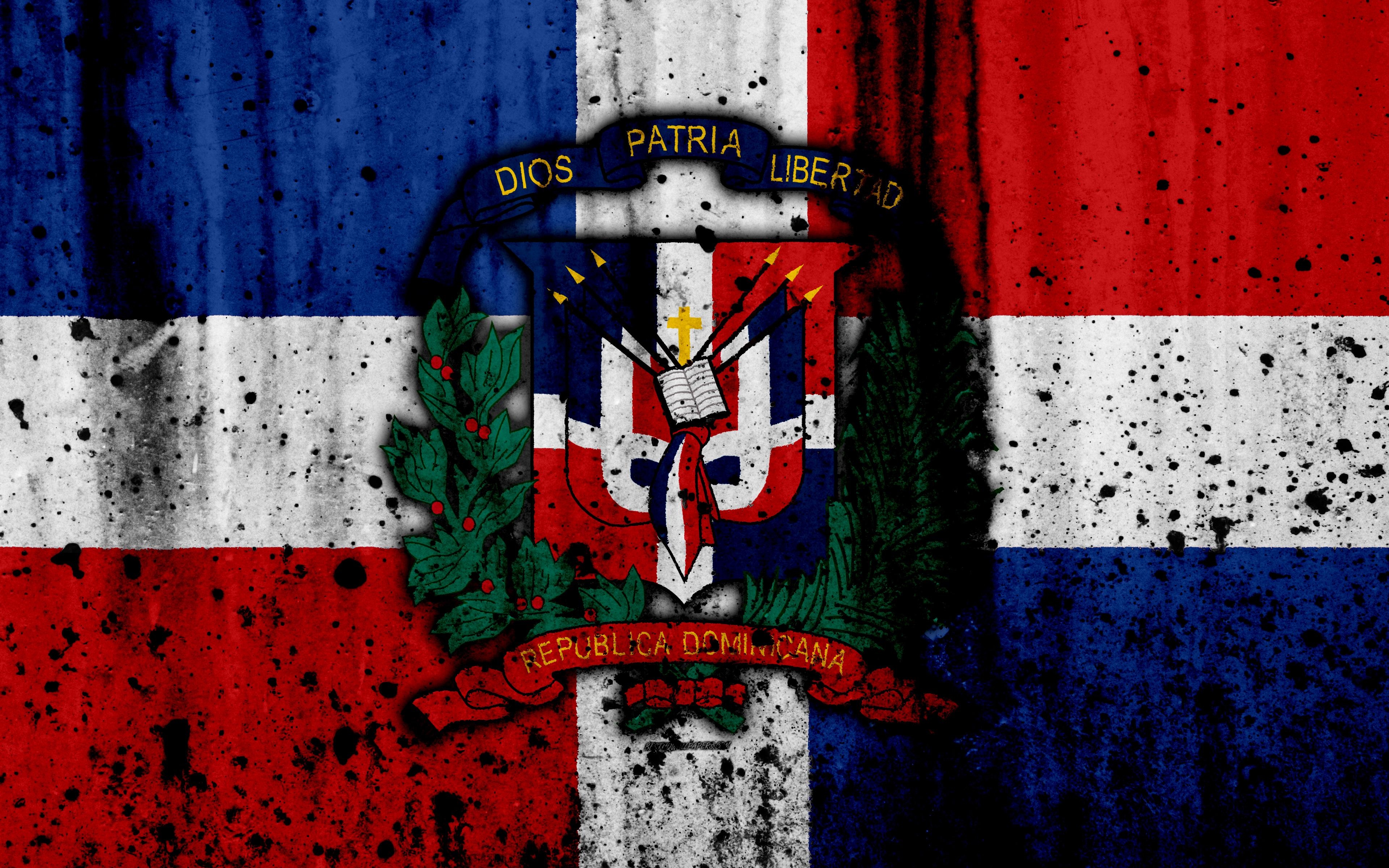 3840x2400 Download wallpaper Dominican Republic flag, 4k, grunge, North, Desktop