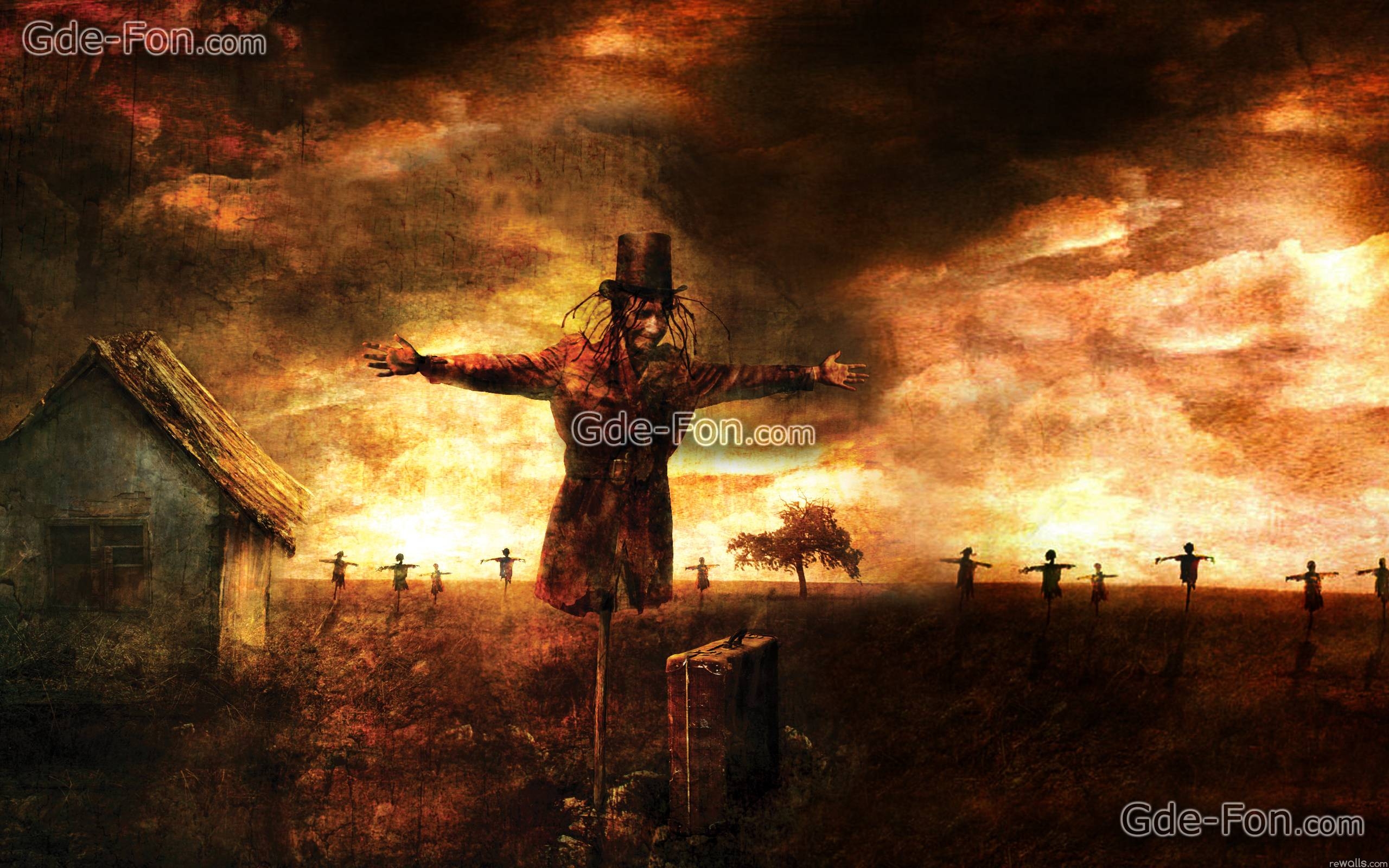 2560x1600 Download wallpaper scarecrow, hat, home, suitcase free desktop, Desktop