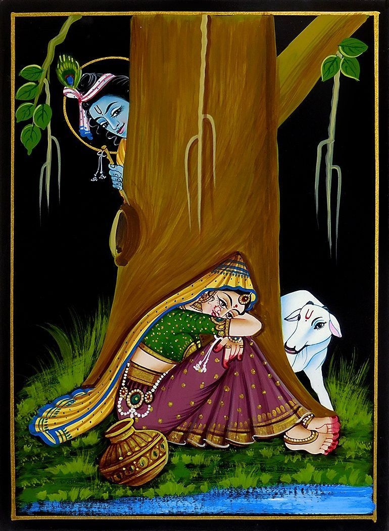 770x1050 Krishna Peeping at Radha Painting on Wood. Krishna, Phone