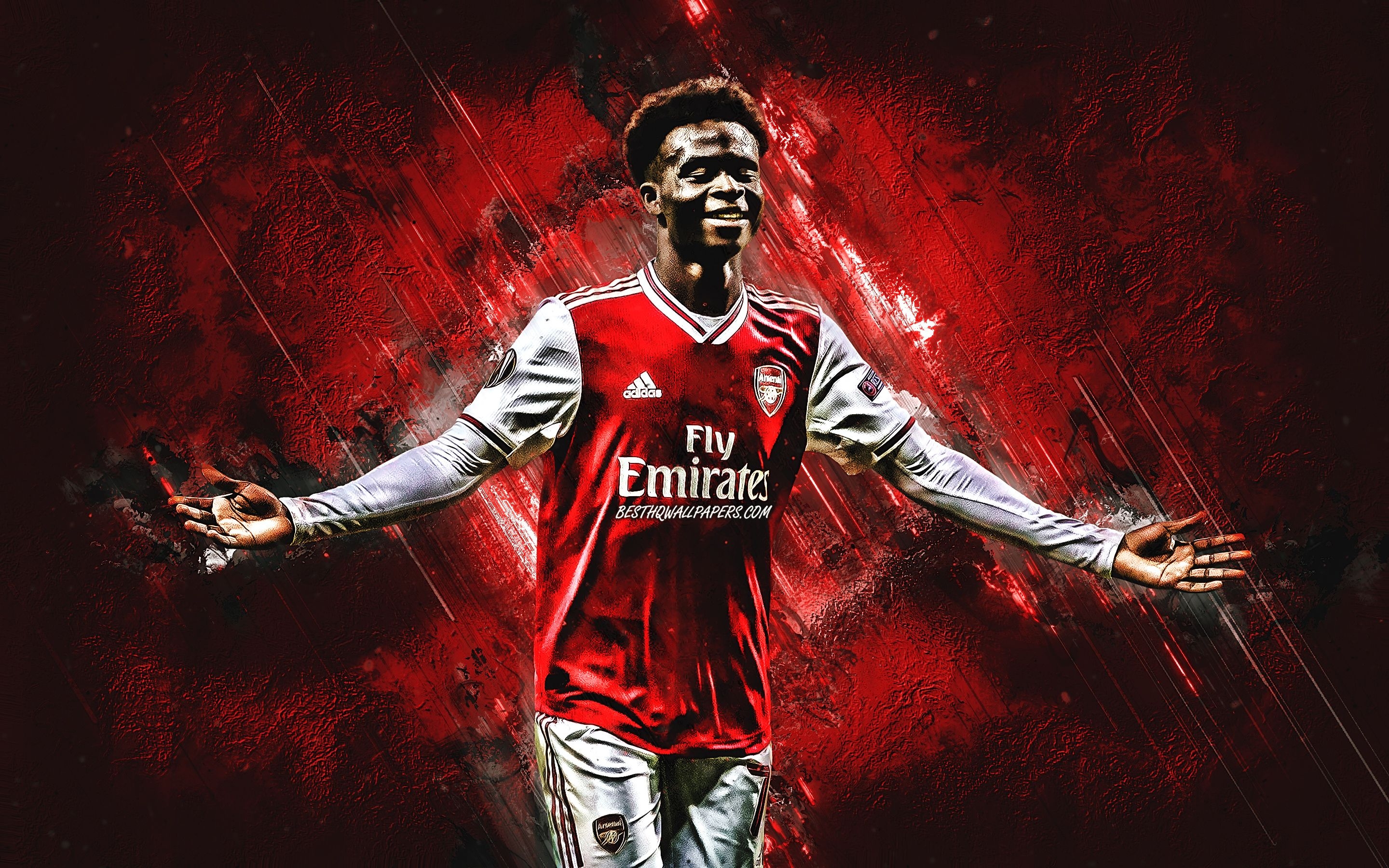 2880x1800 Download wallpaper Bukayo Saka, Arsenal FC, English football player, portrait, red stone background, Premier League, football, England for desktop with resolution. High Quality HD picture wallpaper, Desktop