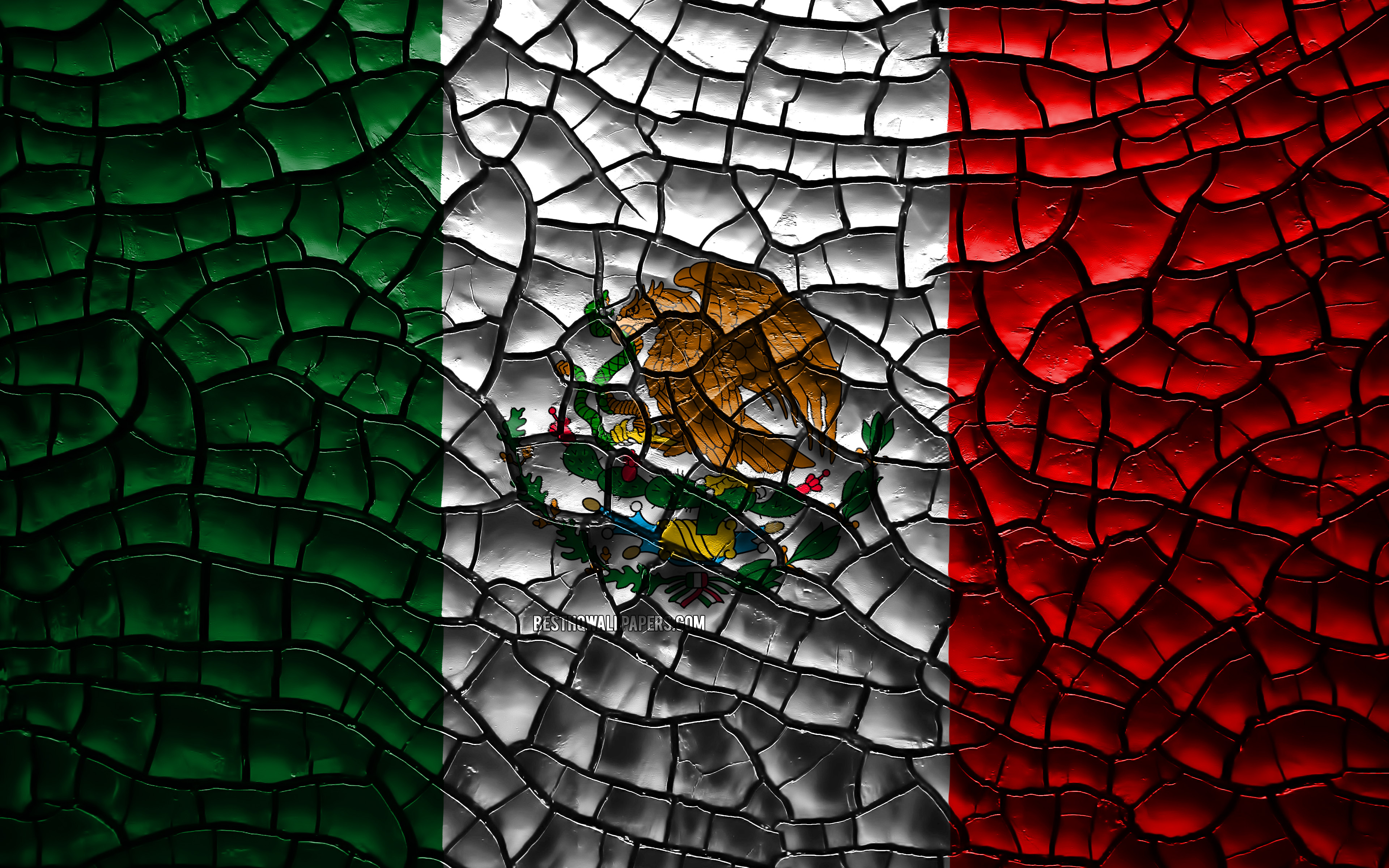 3840x2400 Download wallpaper Flag of Mexico, 4k, cracked soil, North America, Mexican flag, 3D art, Mexico, North American countries, national symbols, Mexico 3D flag for desktop with resolution. High Quality HD picture, Desktop