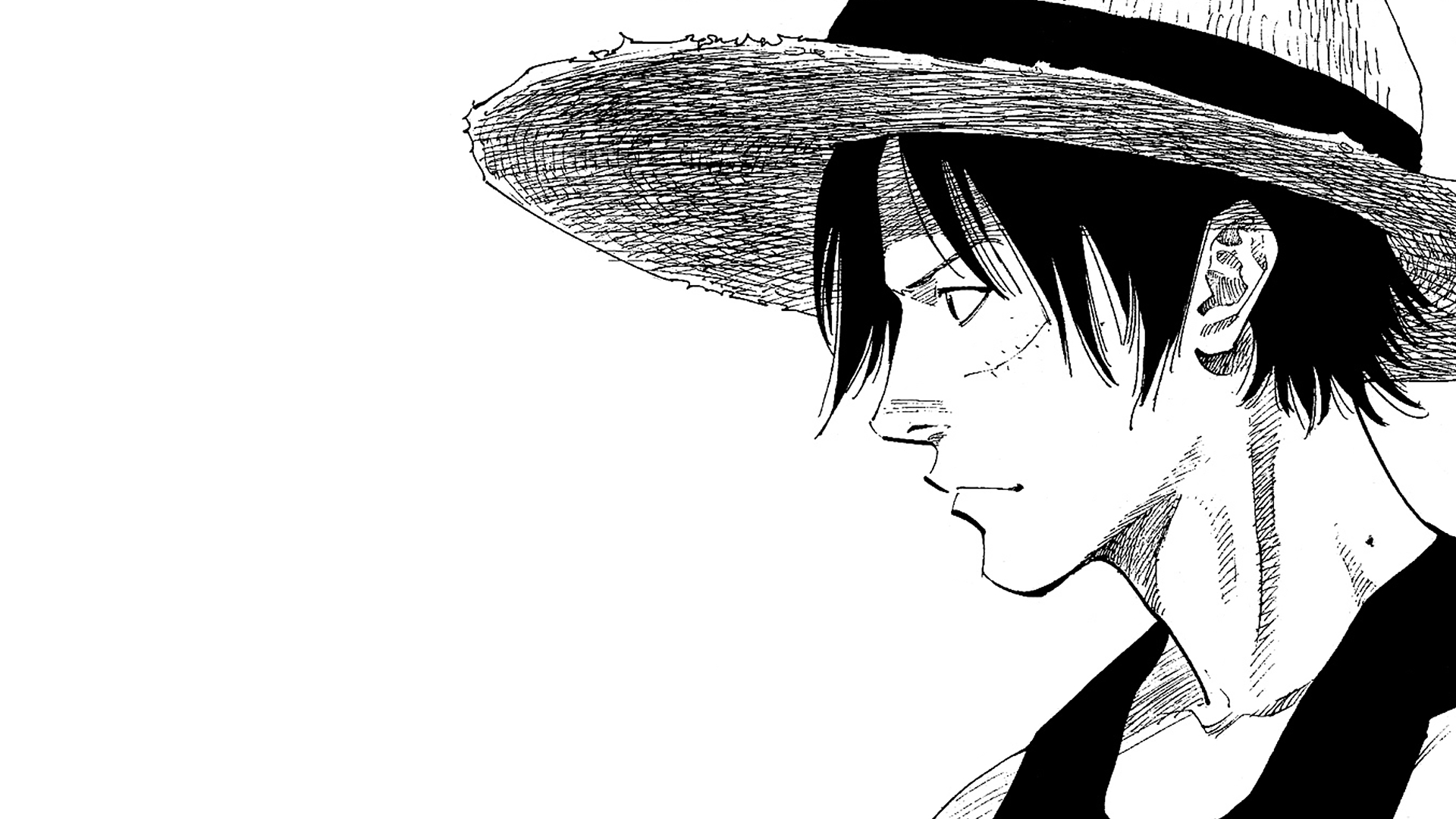 1920x1080 Wallpaper, One Piece, Monkey D Luffy, anime, pirates, monochrome, Desktop