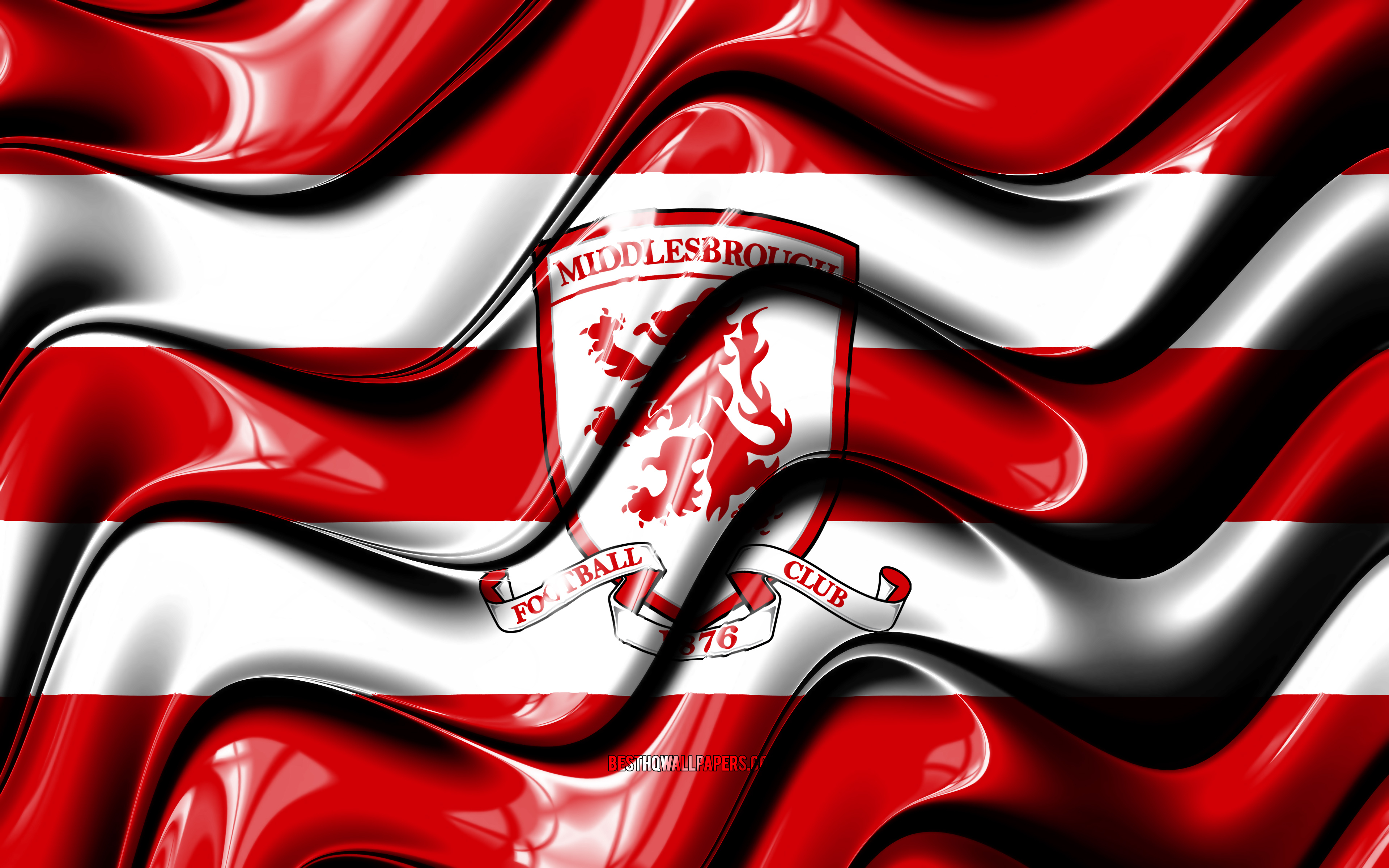 3840x2400 Download wallpaper Middlesbrough flag, 4k, red and white 3D waves, EFL Championship, english football club, football, Middlesbrough logo, Middlesbrough FC, soccer, FC Middlesbrough for desktop with resolution. High Quality HD picture, Desktop