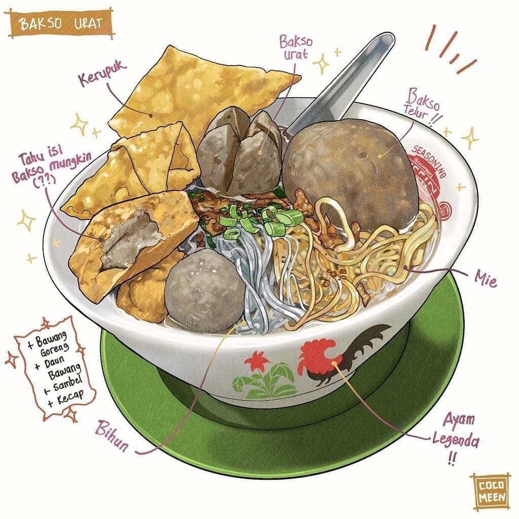 1030x1030 cocomeen1: Bakso urat komplit Menu andalan kalah cuaca lagi dingin begini. Ilustrasi makanan, Seni makanan, Menggambar makanan, Phone