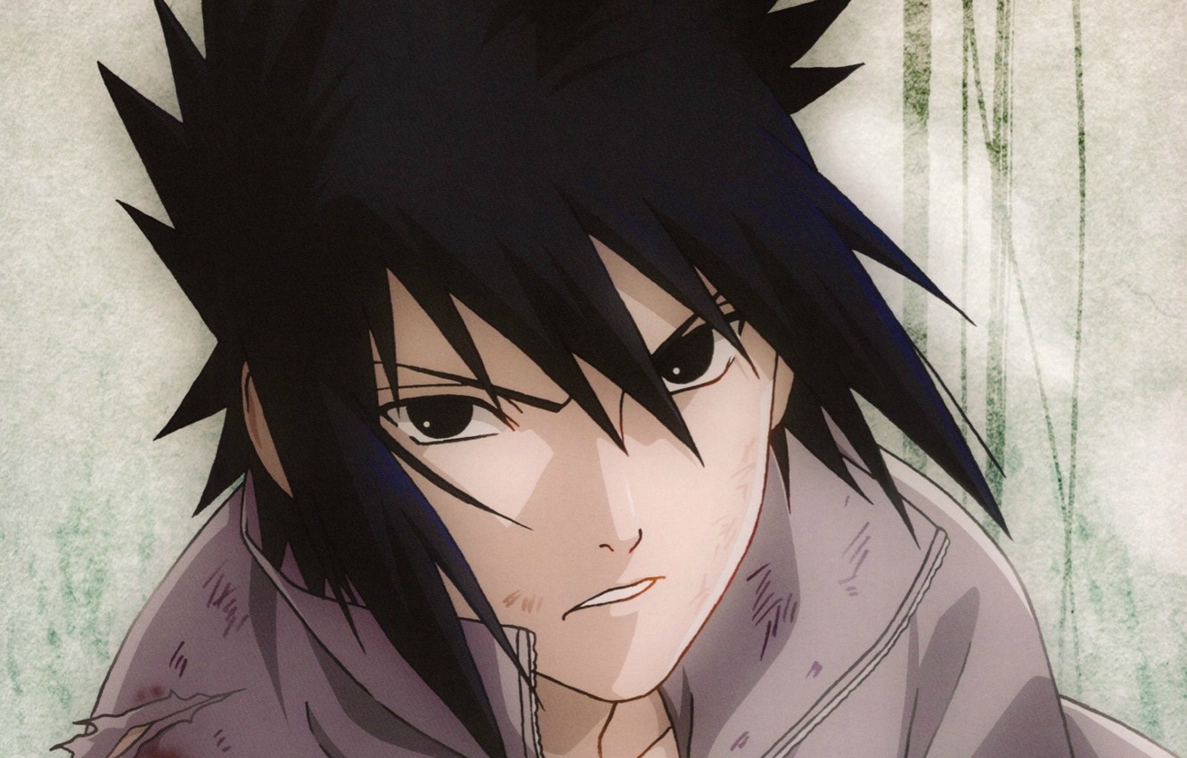 1340x850 Wallpaper portrait, grey background, Naruto, torn clothes, abrasion, Sasuke uchiha, usgrad, Naruto shippuuden image for desktop, section сёнэн, Desktop