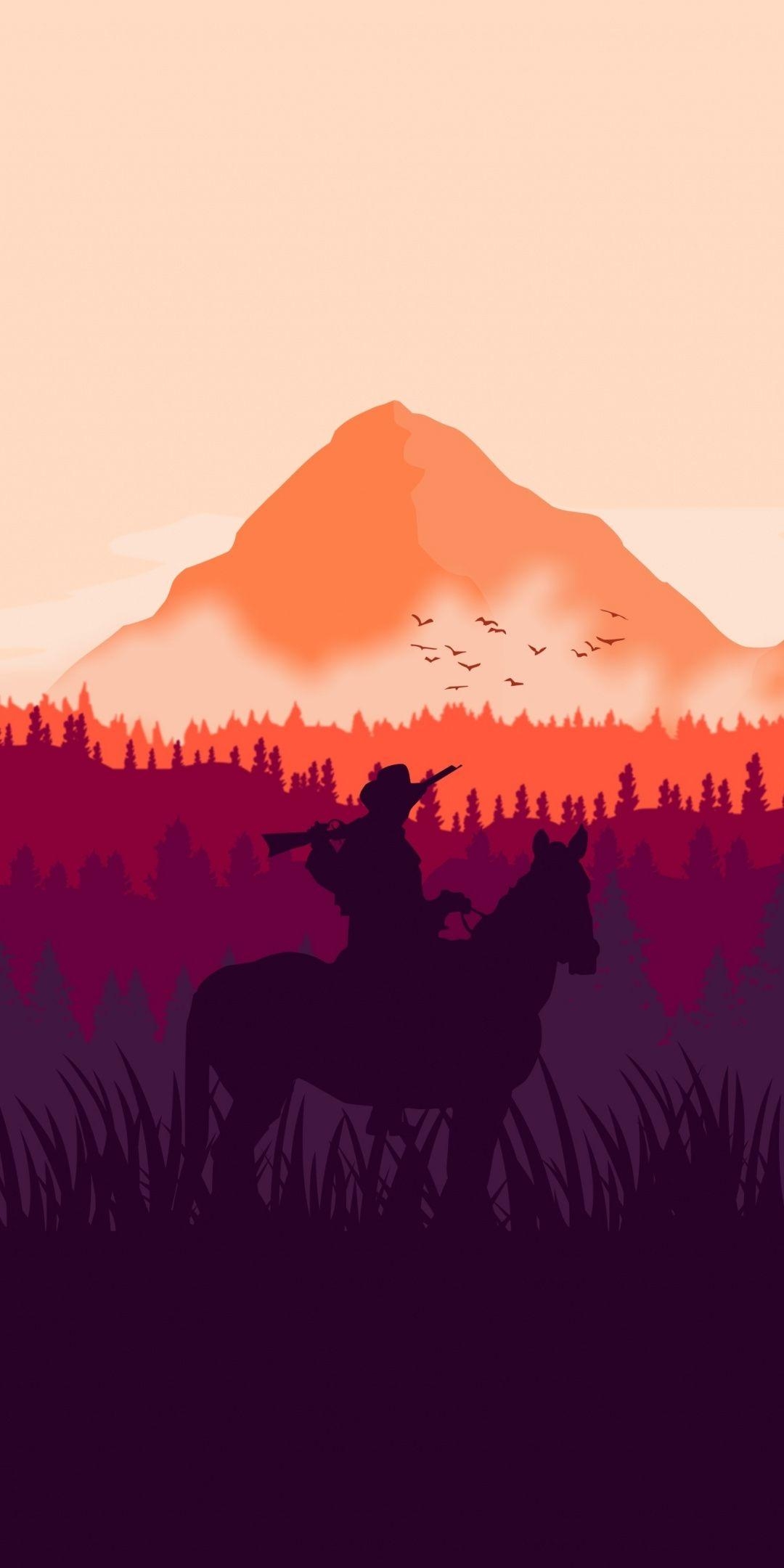 1080x2160 Red Dead Redemption horse ride, silhouette, art,, Phone