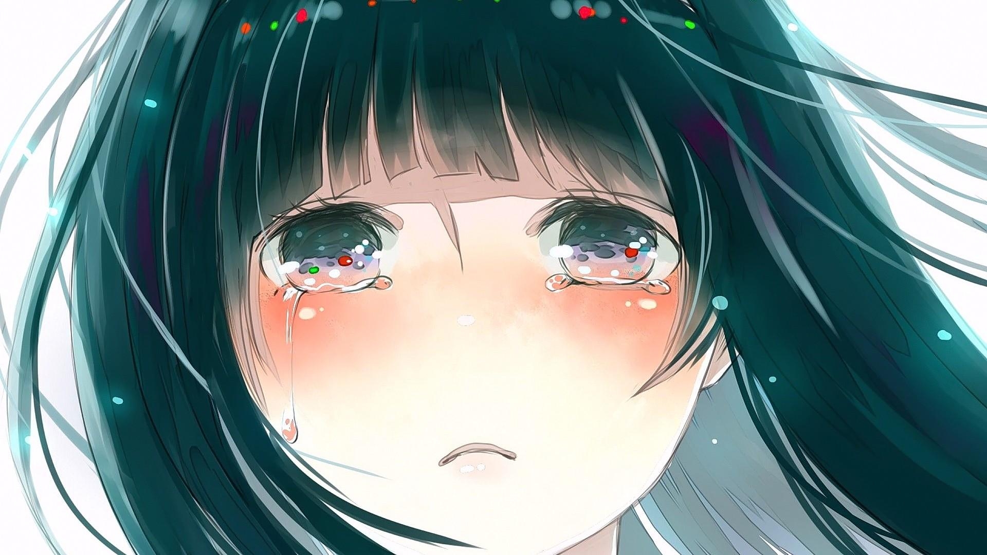 1920x1080 #anime, #brunette, #looking at viewer, #crying, #anime girls, Desktop