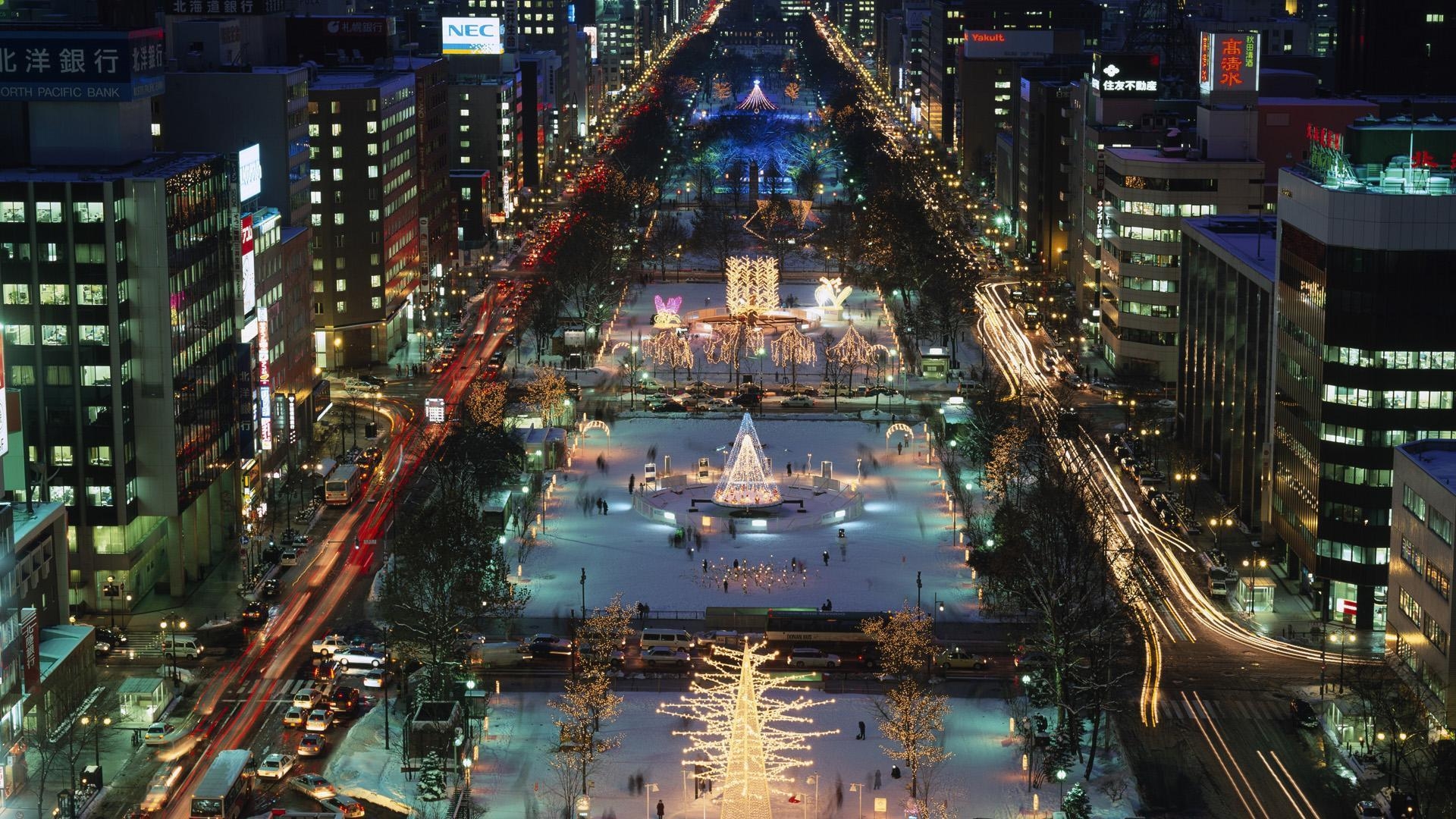 1920x1080 wallpaper White Illuminations, Odori Park, Sapporo, Hokkaido, Japan, Desktop