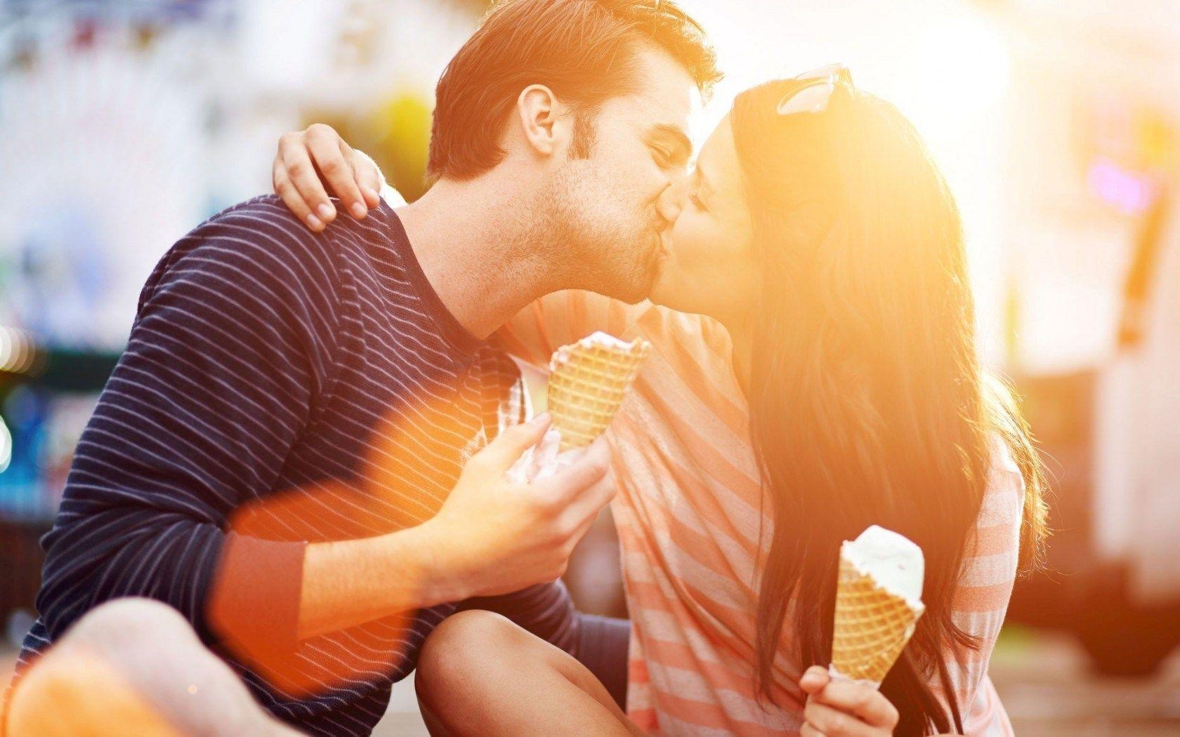 1680x1050 Mood Girl Boy Couple Love Kiss Ice Cream Happiness, Desktop