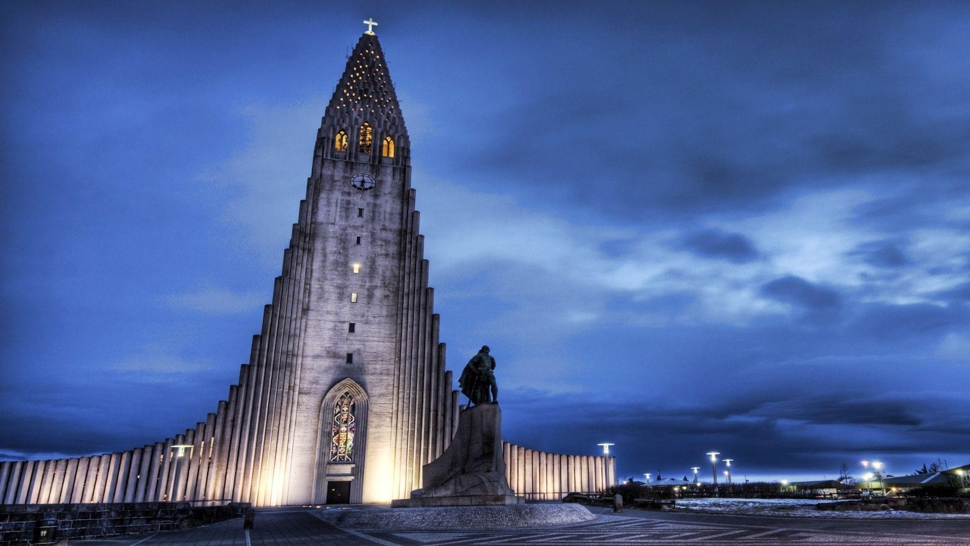 1920x1080 architecture, Sky, Clouds, Lights, Reykjavik, Iceland, Desktop