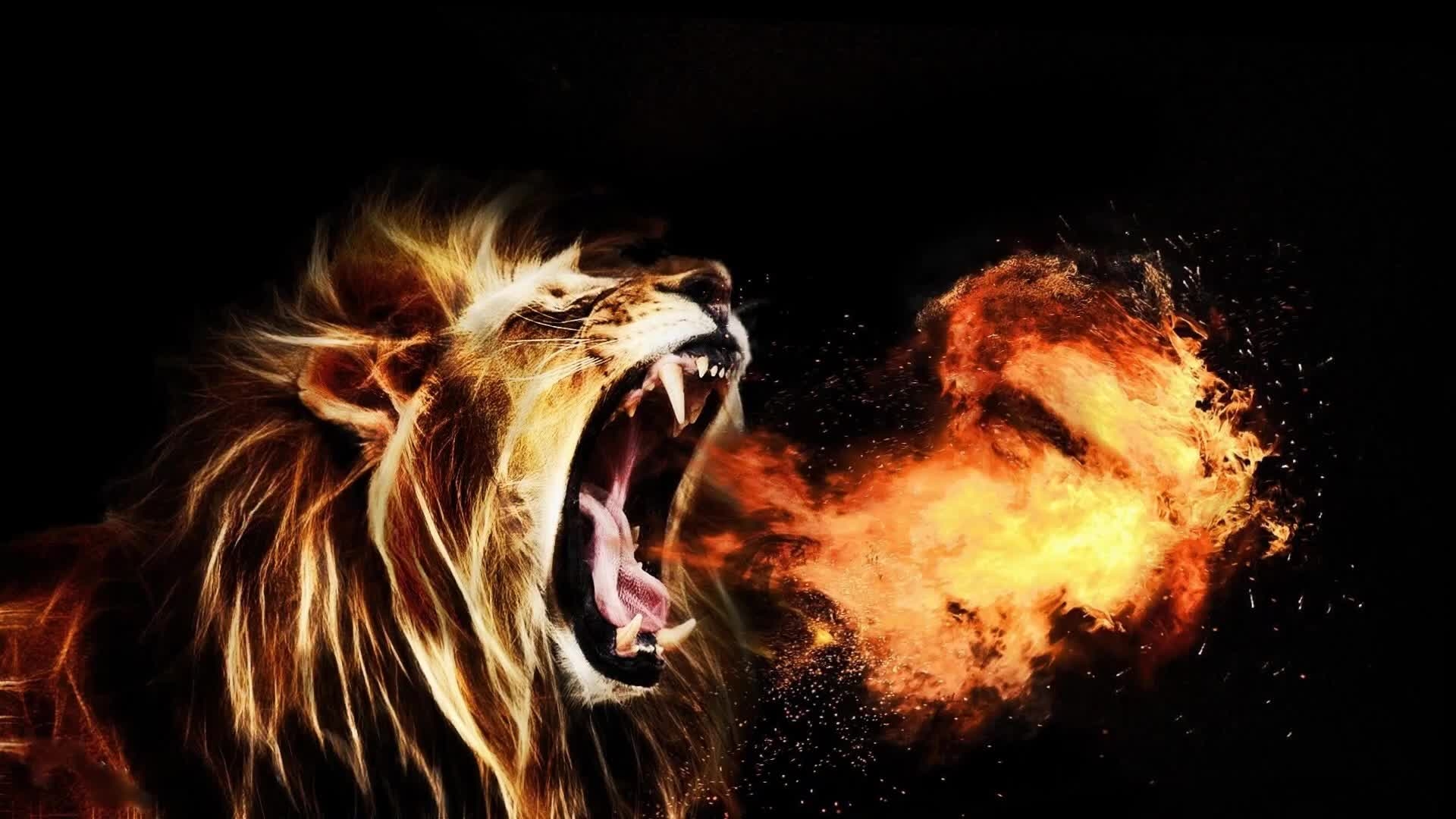 1920x1080 Roaring Lions Fire Fantasy Live Wallpaper, Desktop