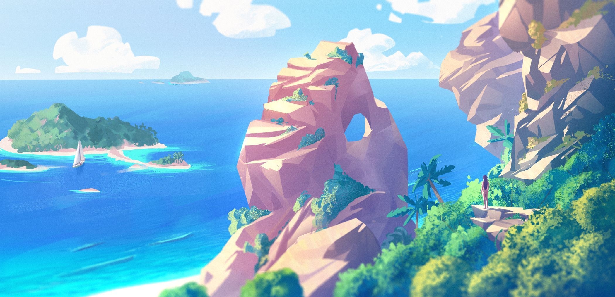 2100x1020 Cartoon Island Wallpaper Free Cartoon Island Background, Dual Screen