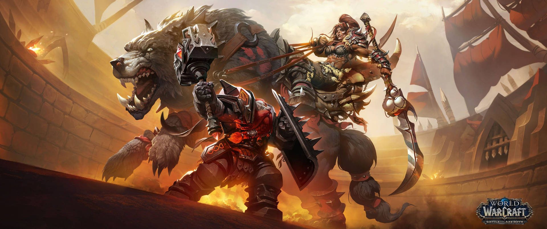 1920x810 Download free Wow Dwarf Versus Orc, Dual Screen