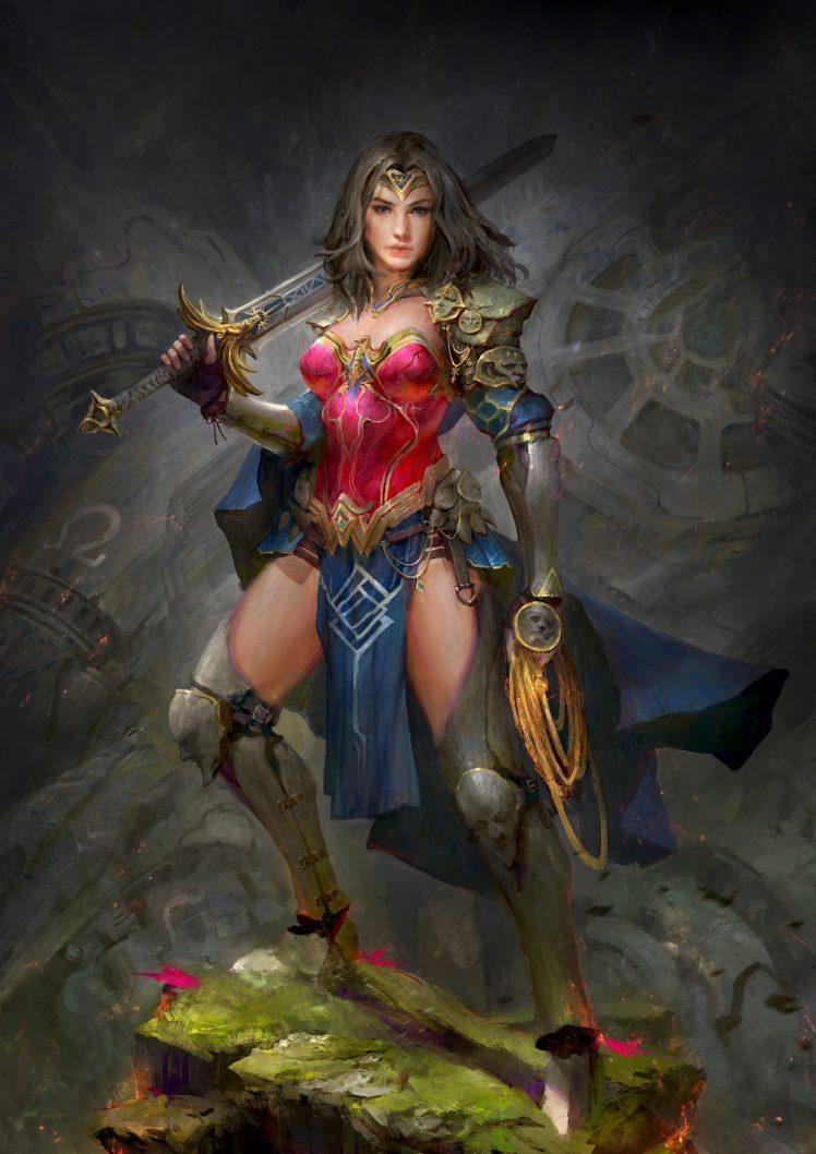 750x1060 warrior, Wonder Woman, Fantasy art, Sword Wallpaper HD / Desktop and Mobile Background, Phone